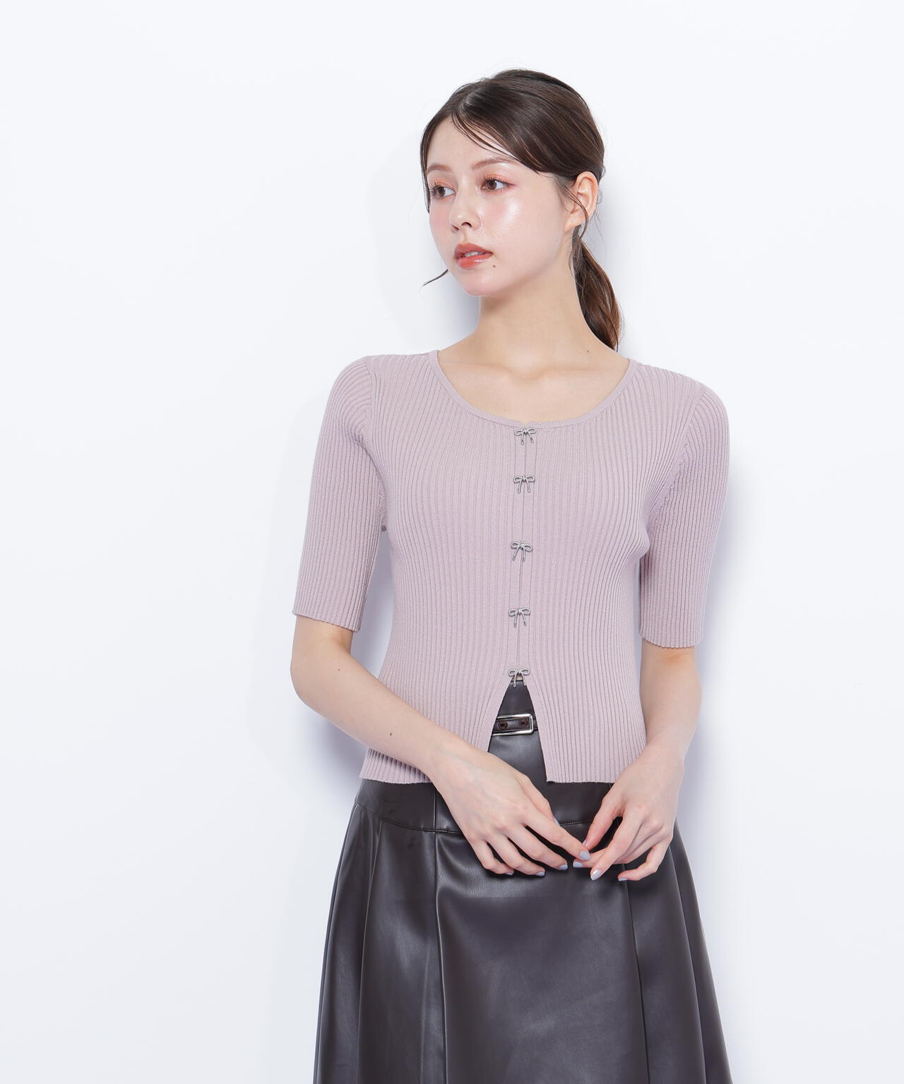 リボンビジューリブニット