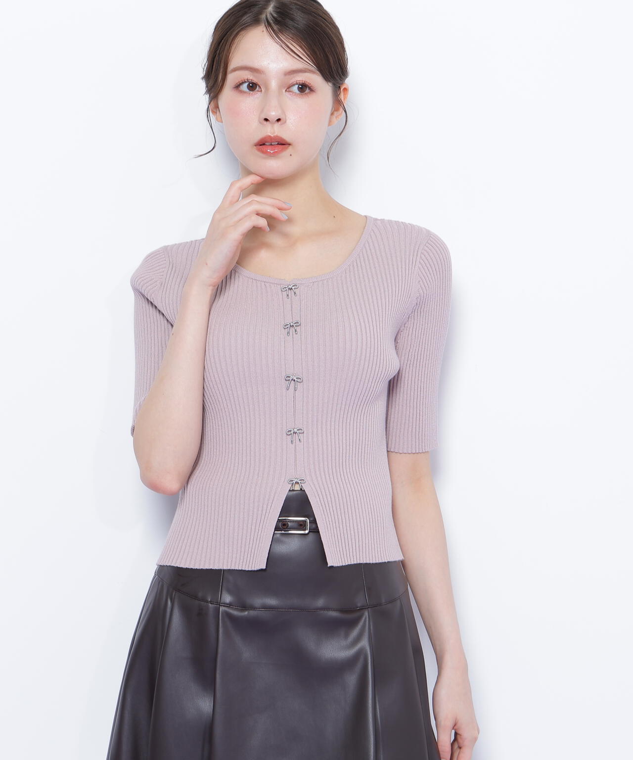 リボンビジューリブニット