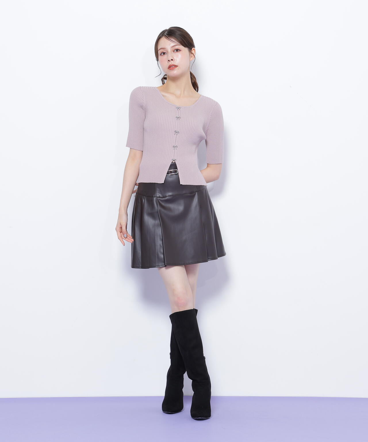 リボンビジューリブニット