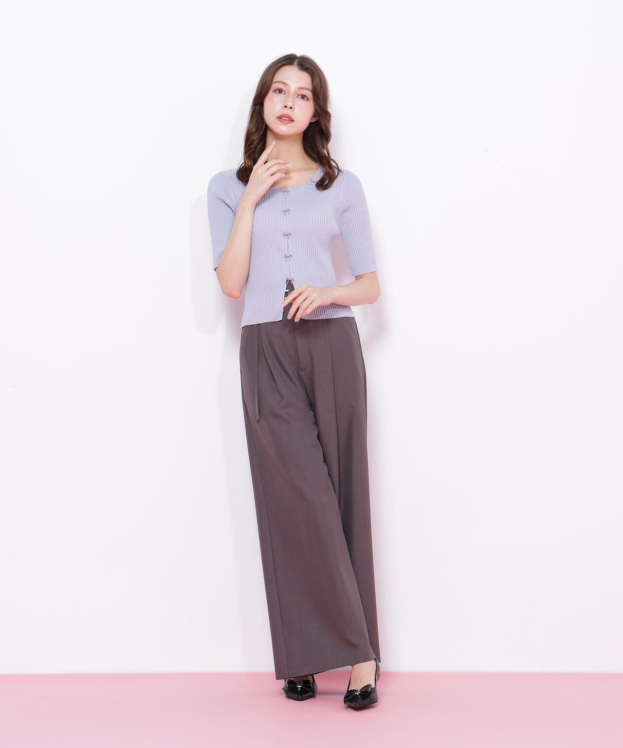 リボンビジューリブニット