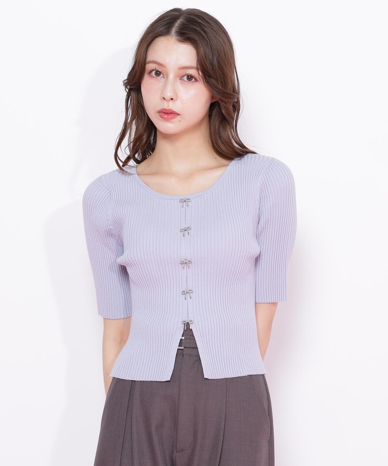 リボンビジューリブニット