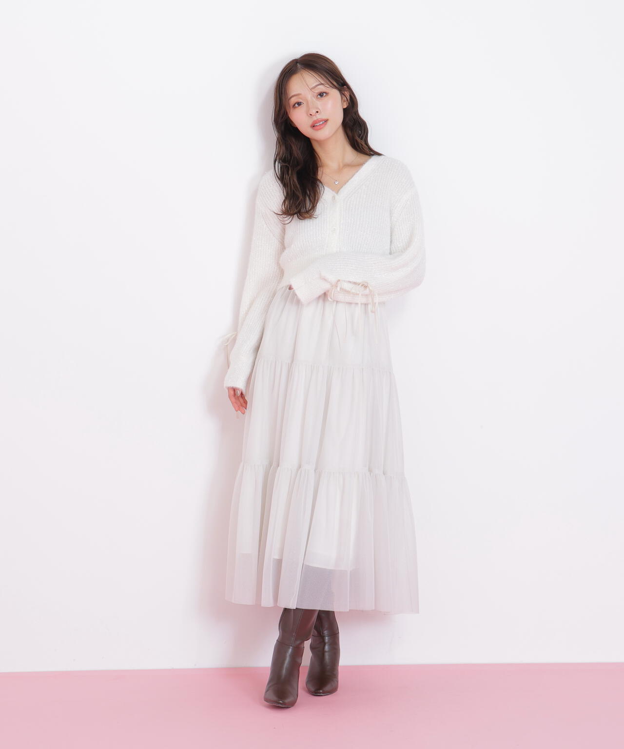 フィルムフェザーヤーンカーディガン