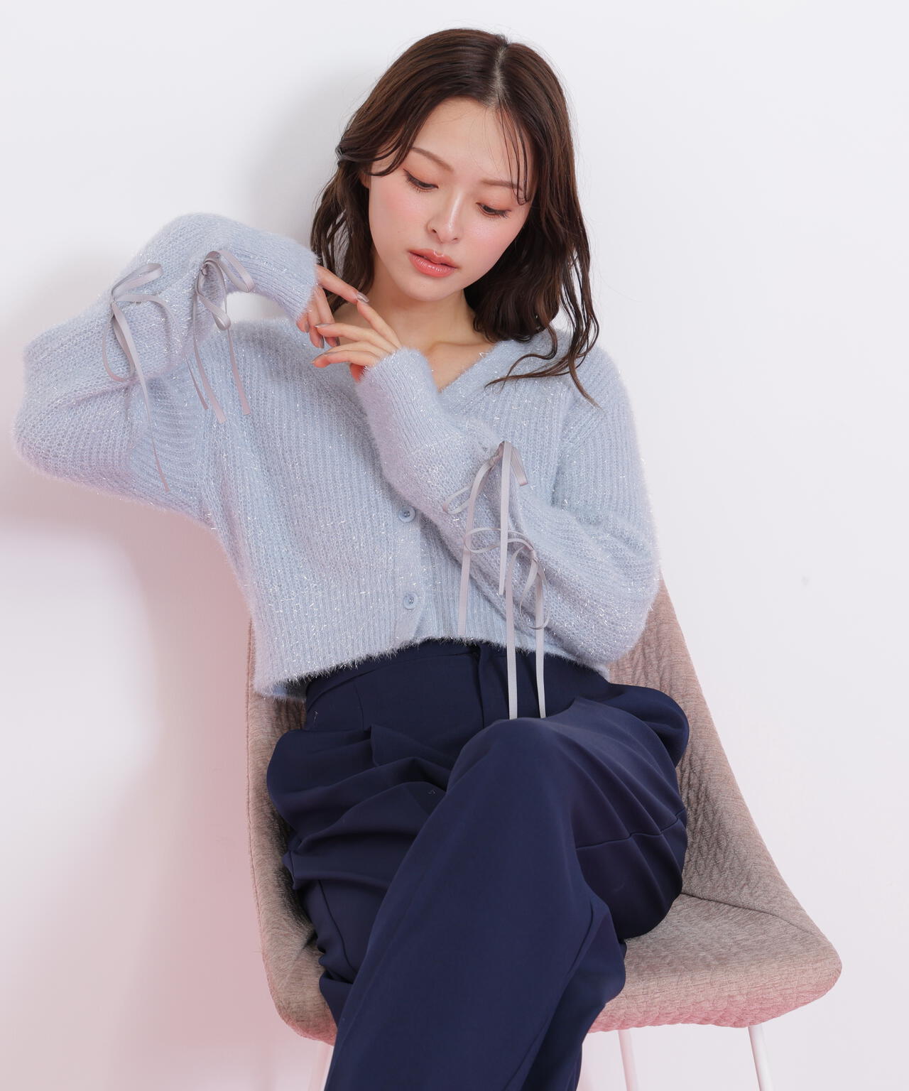 フィルムフェザーヤーンカーディガン