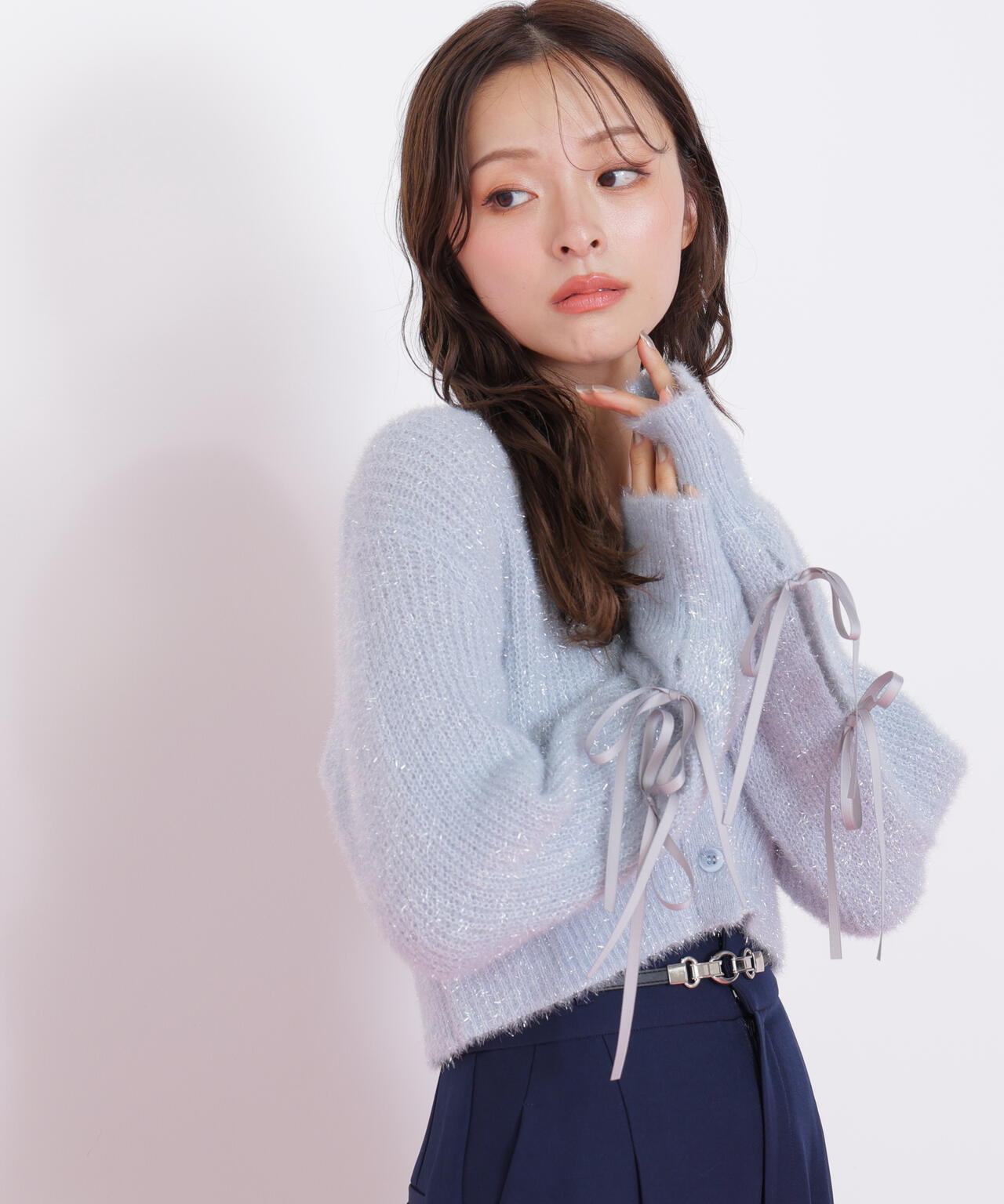 フィルムフェザーヤーンカーディガン