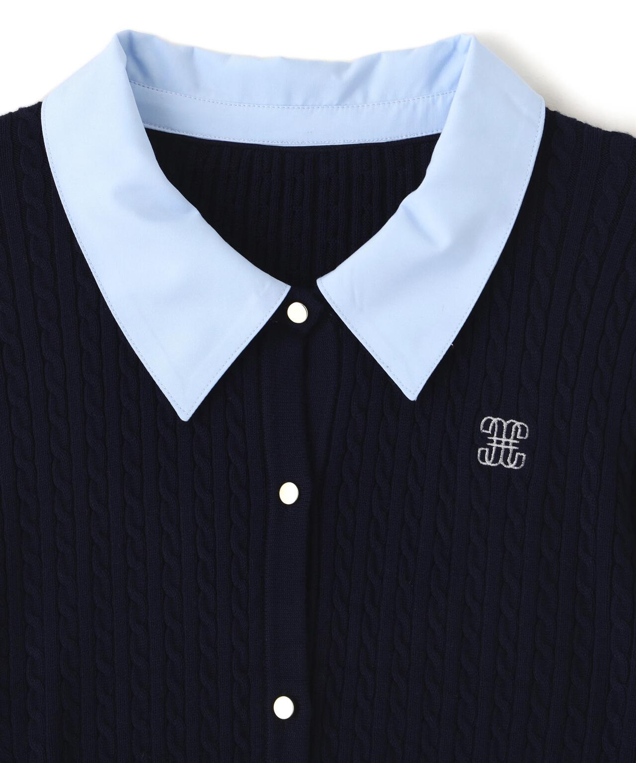 衿付きミニケーブルカーディガン