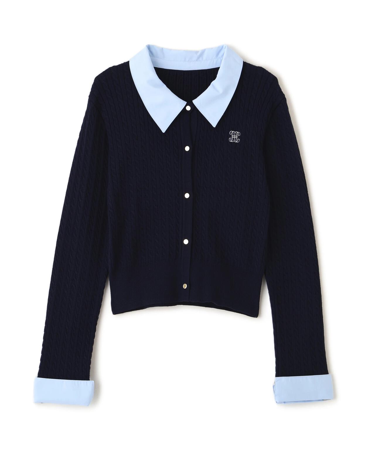 衿付きミニケーブルカーディガン