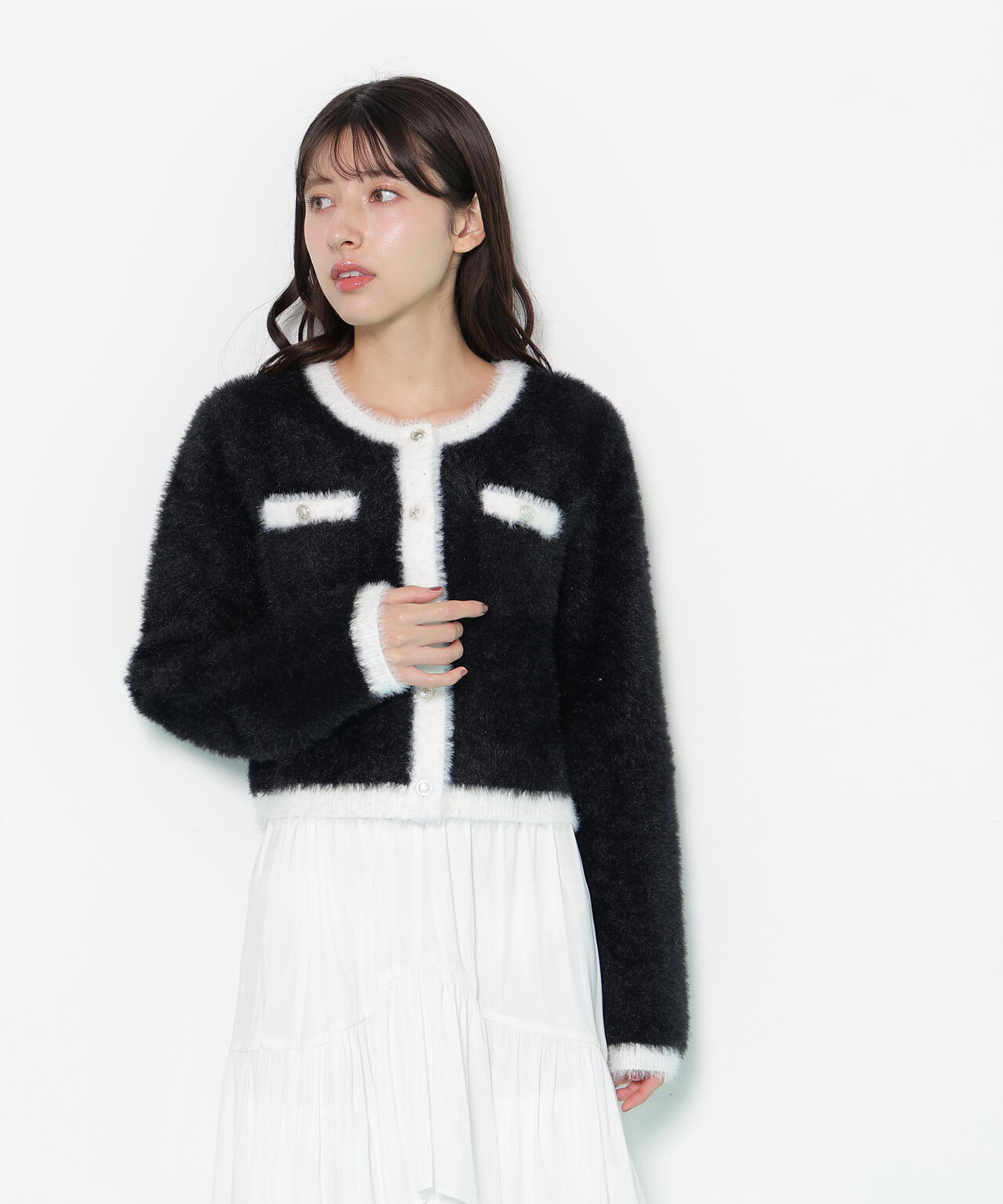 スパンコールフェザーニットジャケット