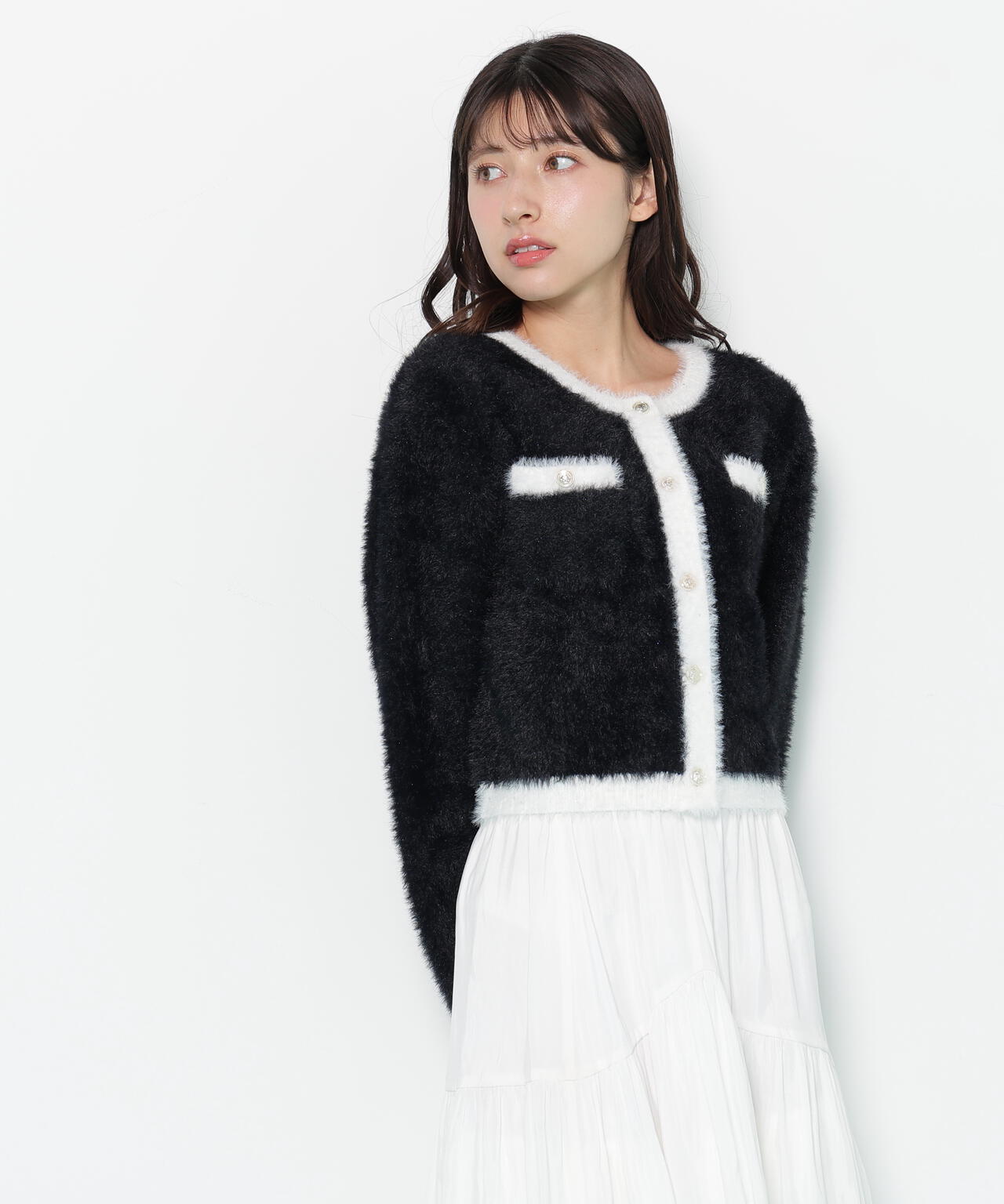 スパンコールフェザーニットジャケット