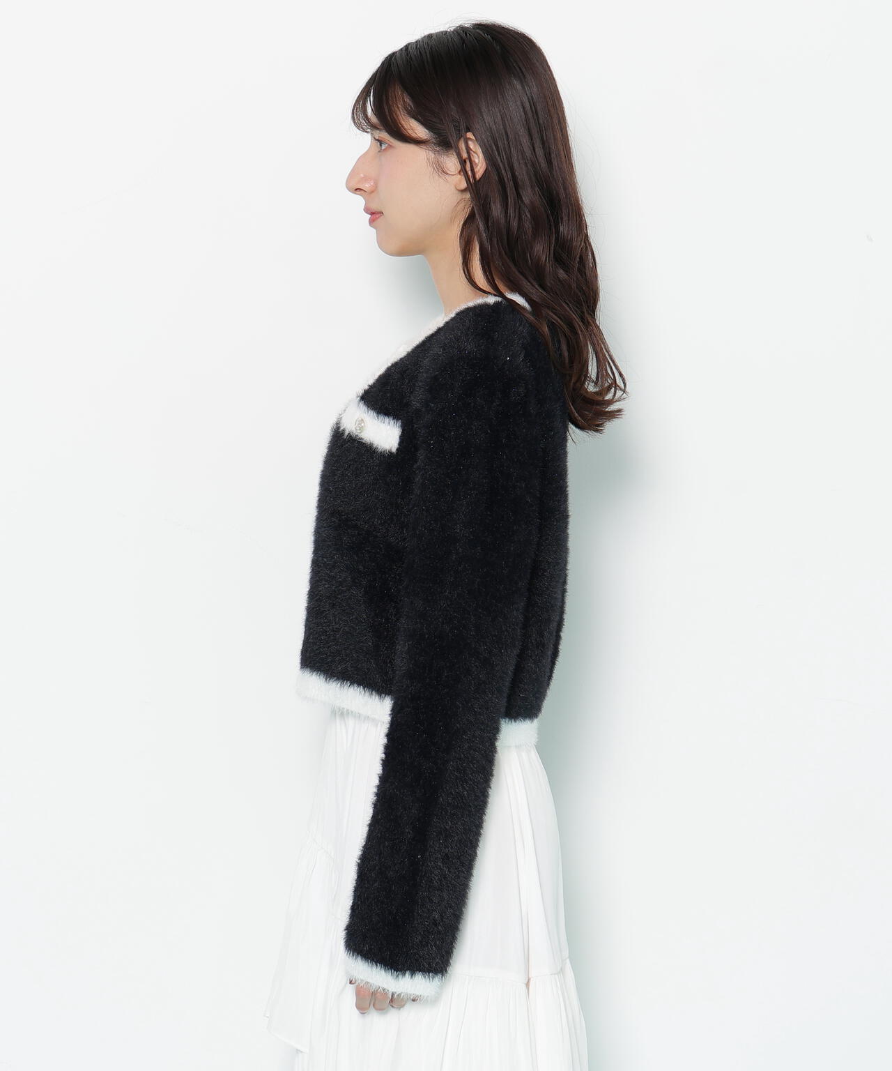 スパンコールフェザーニットジャケット