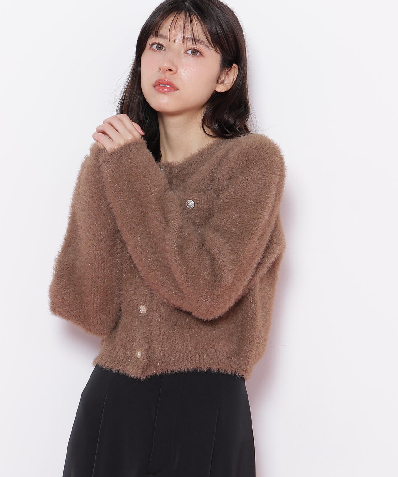 スパンコールフェザーニットジャケット