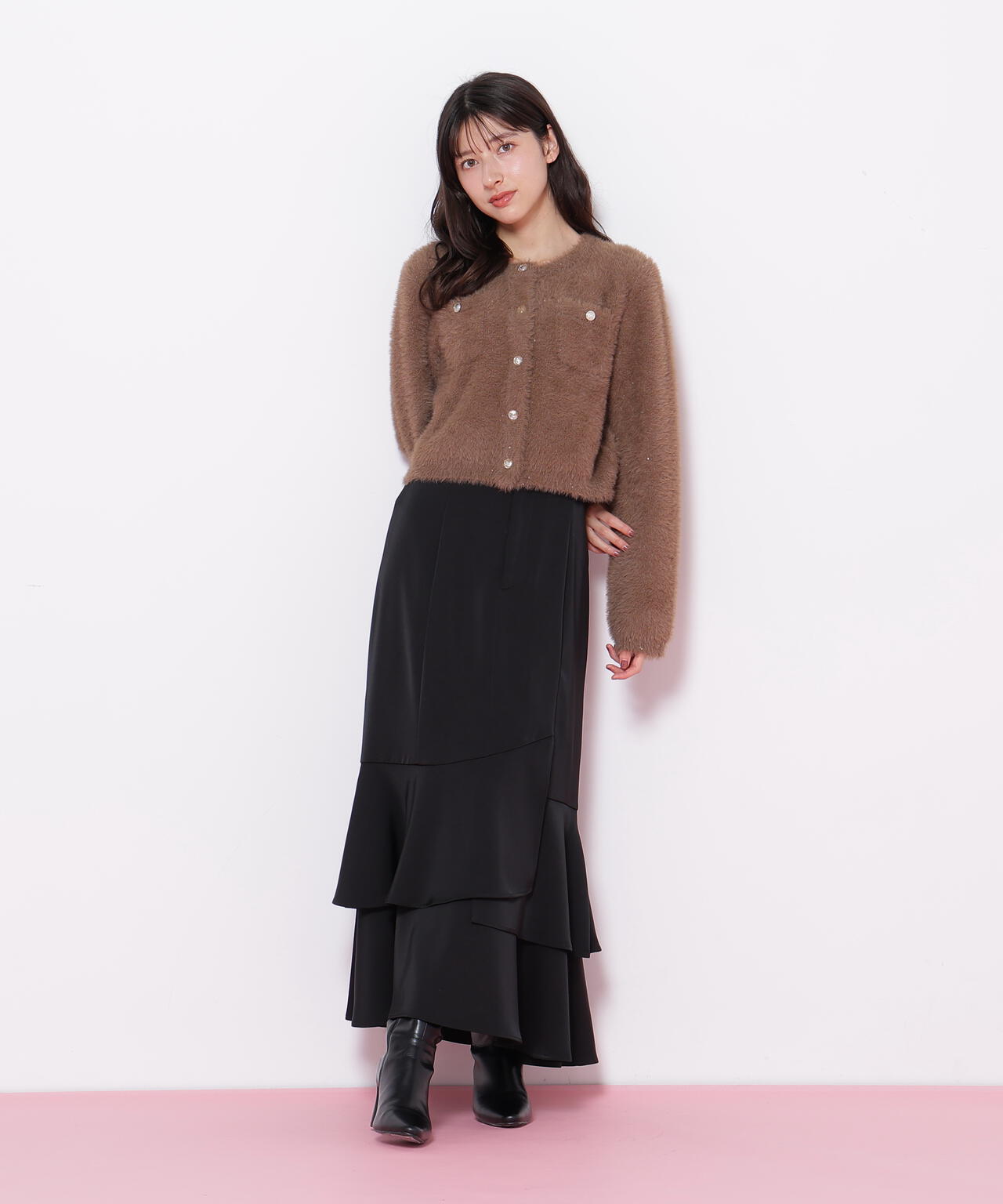 スパンコールフェザーニットジャケット