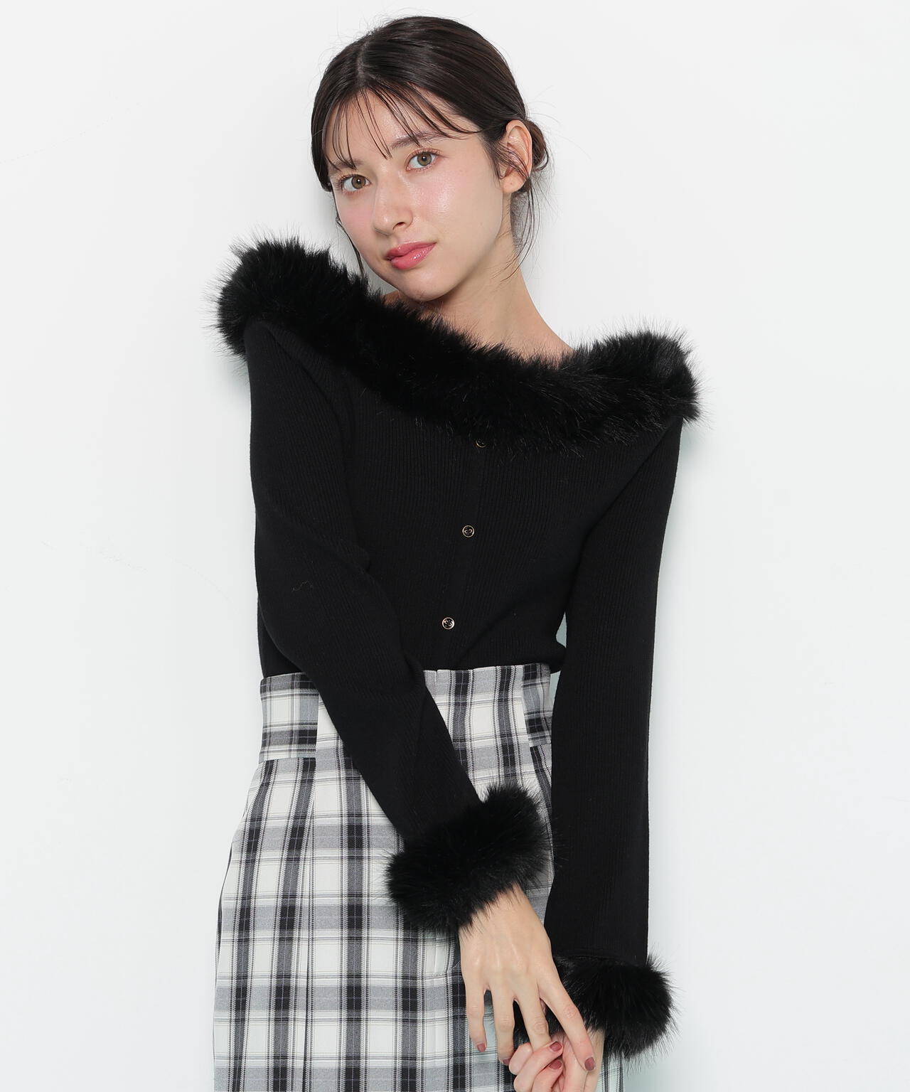 フェイクファートリムニット