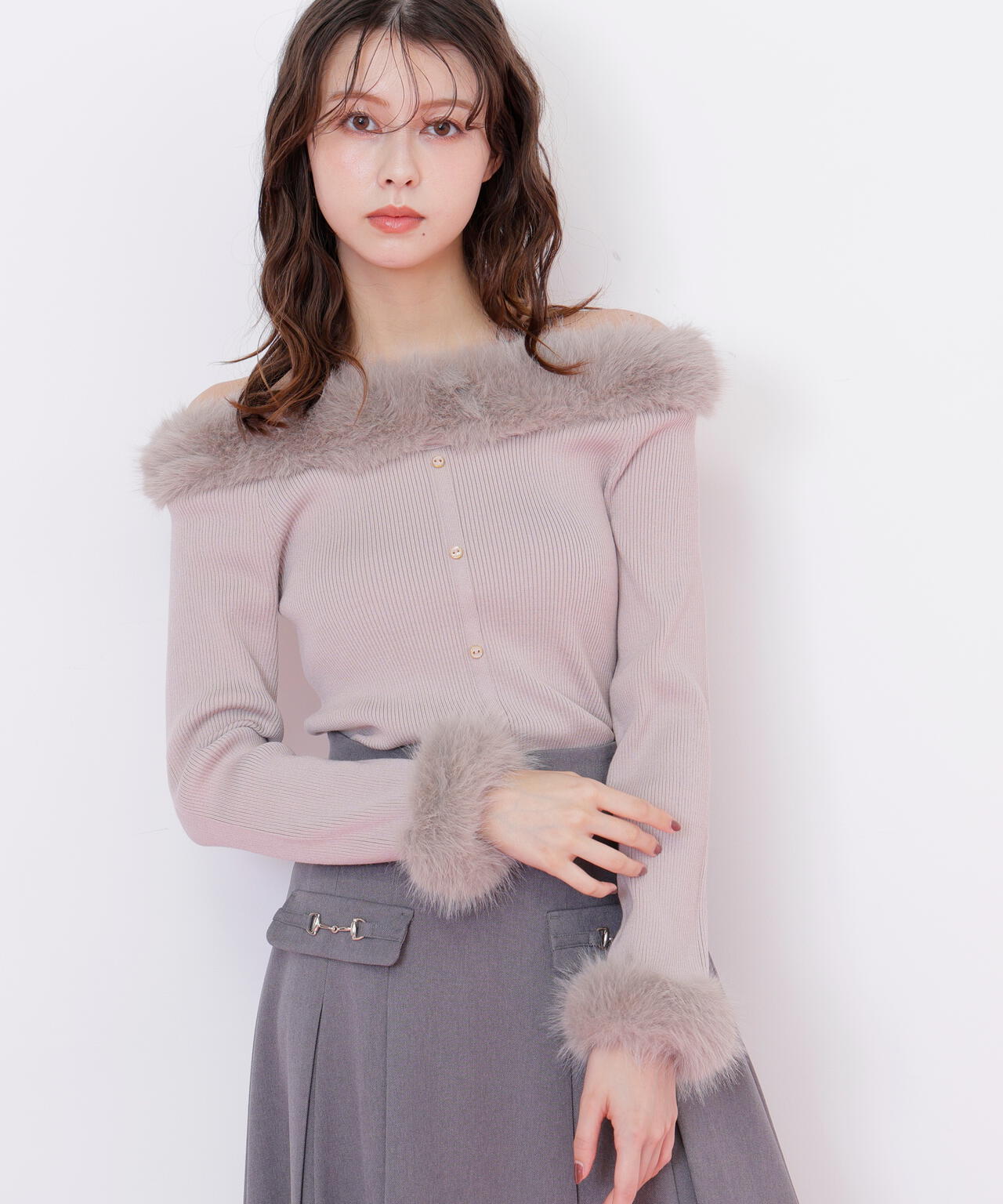 フェイクファートリムニット