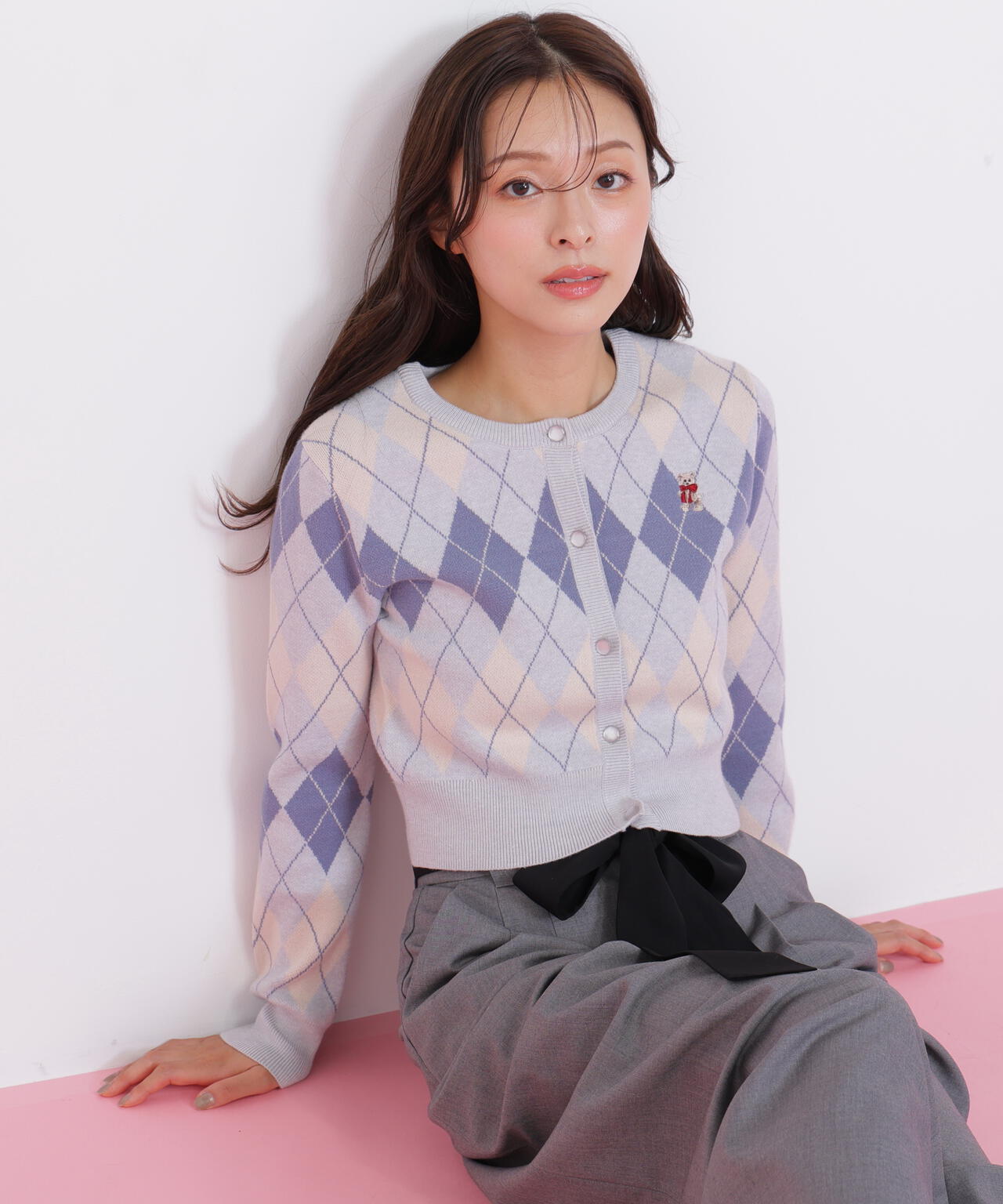 アーガイルカーディガン BEARシリーズ ピンク BEARシリーズ＞アーガイルカーディガン | JILL by JILL STUART