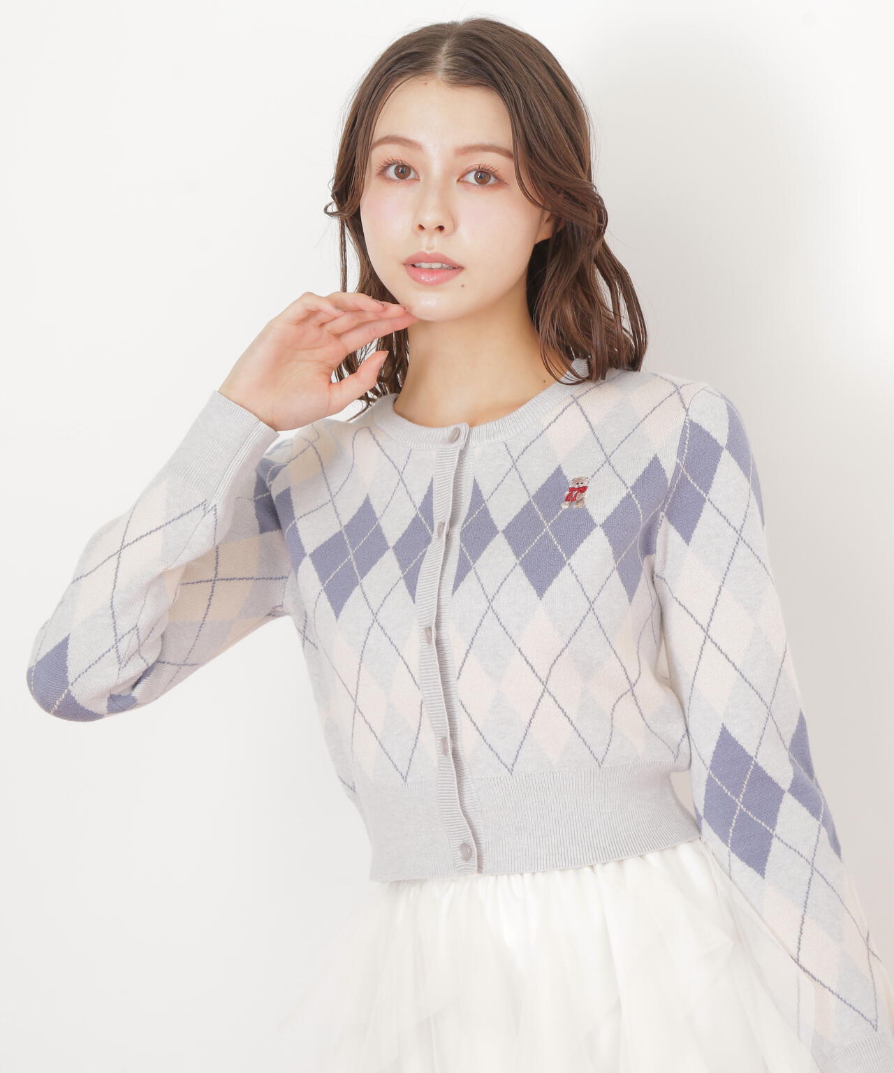 美品　qualite　カリテ　アルパカ　アストラカンショートブルゾン　アイボリー BEARシリーズ＞アーガイルカーディガン | JILL by JILL STUART