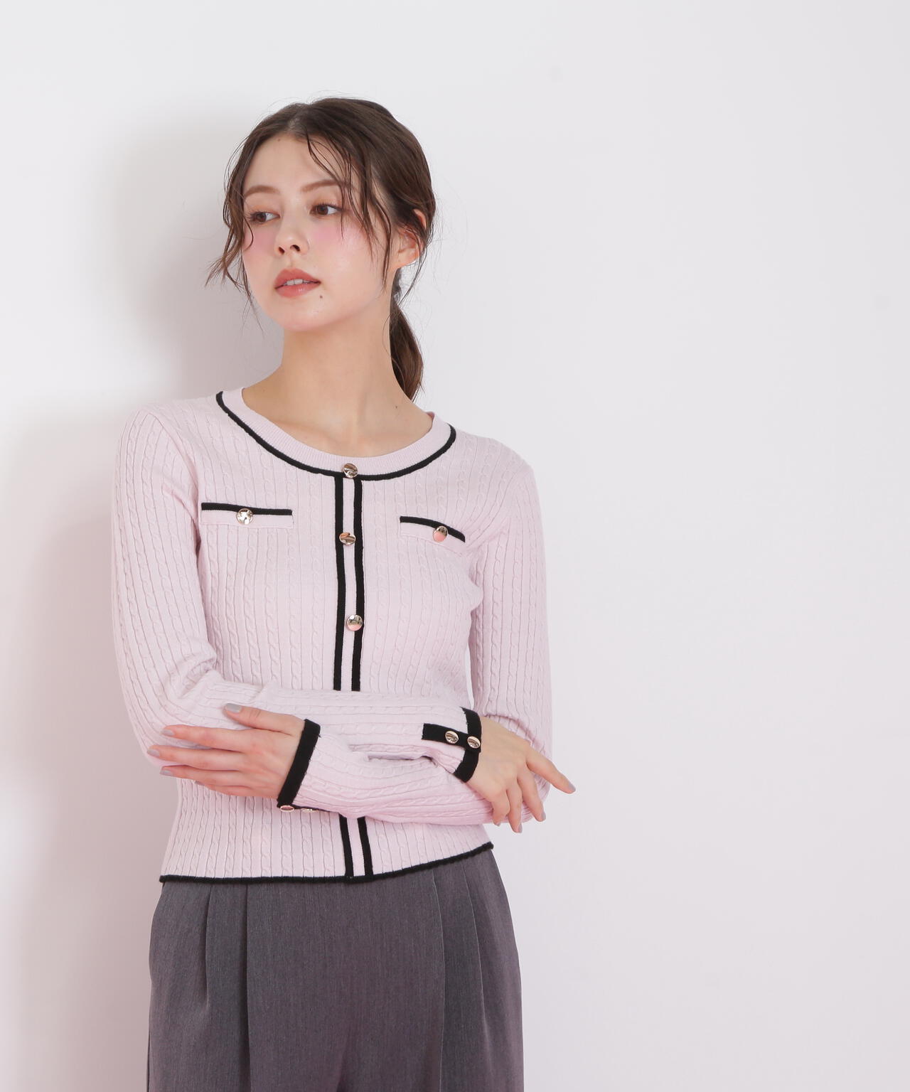 【美品】ボールジィ バイカラー 配色 コットン ジレ ニット パイピング Perfect Suit FActory カーディガン バイカラー ニット