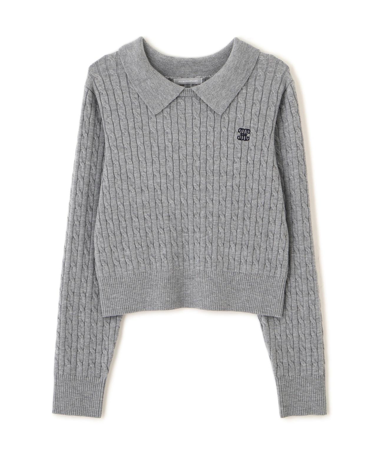 レイヤード衿ケーブルニット