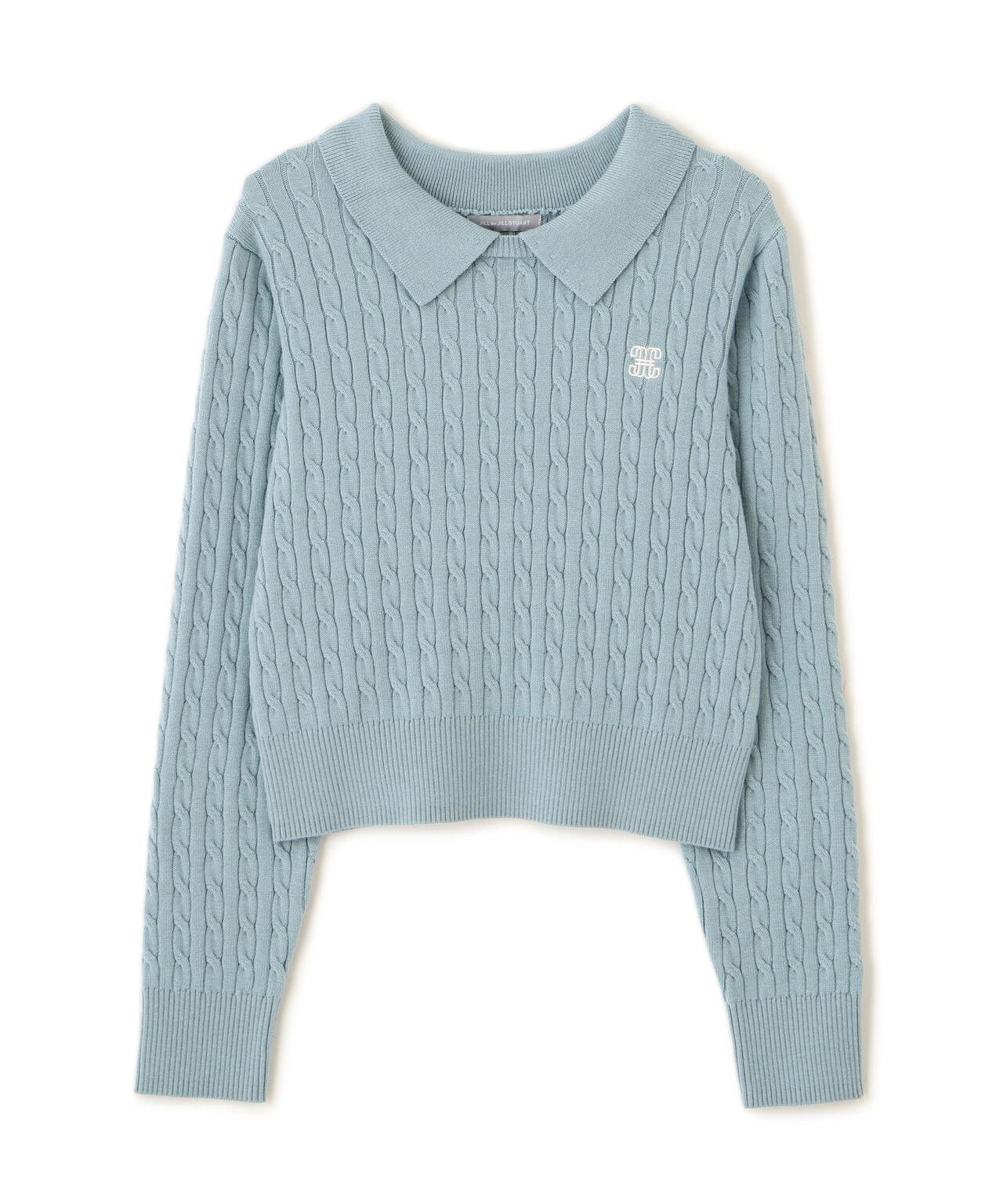 レイヤード衿ケーブルニット