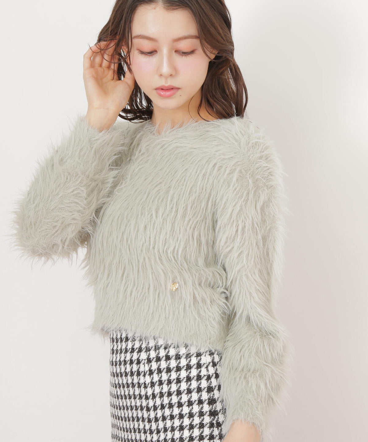 起毛ロングシャギーニット