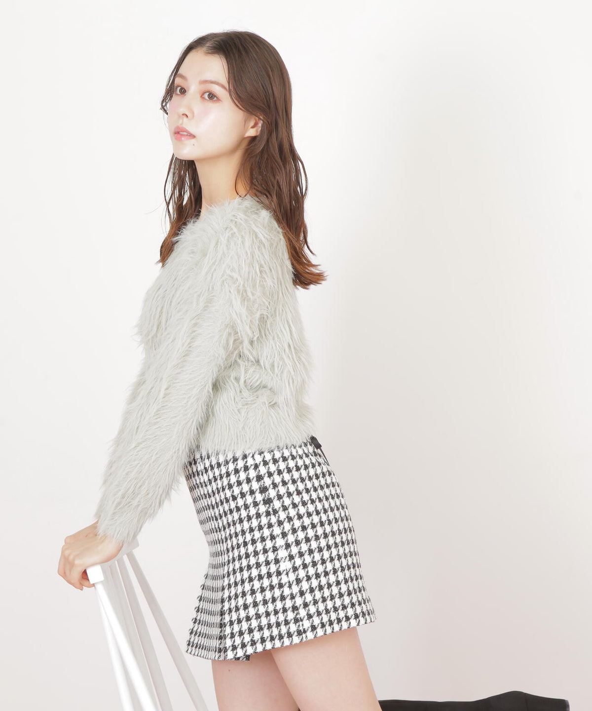 起毛ロングシャギーニット
