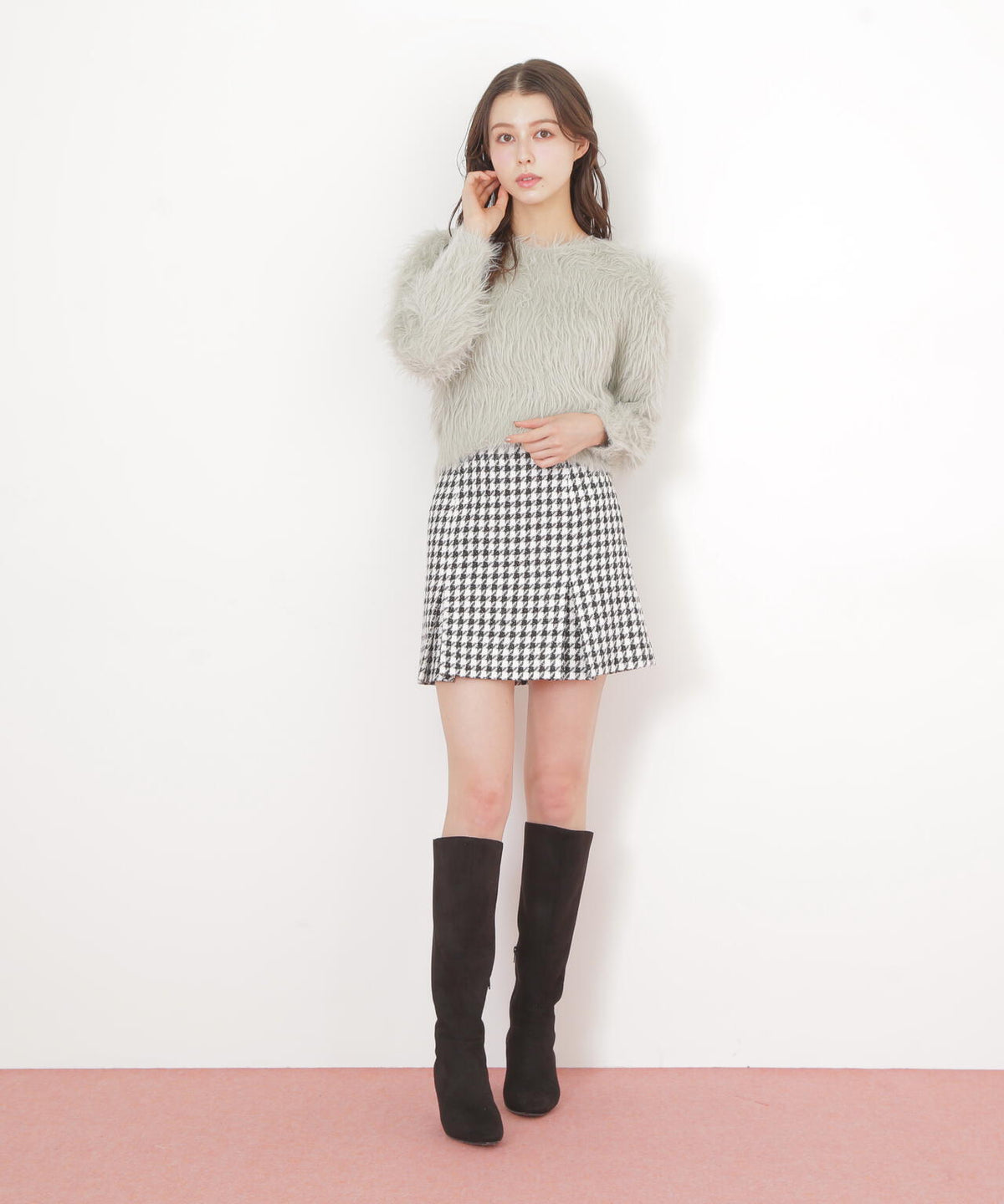 起毛ロングシャギーニット