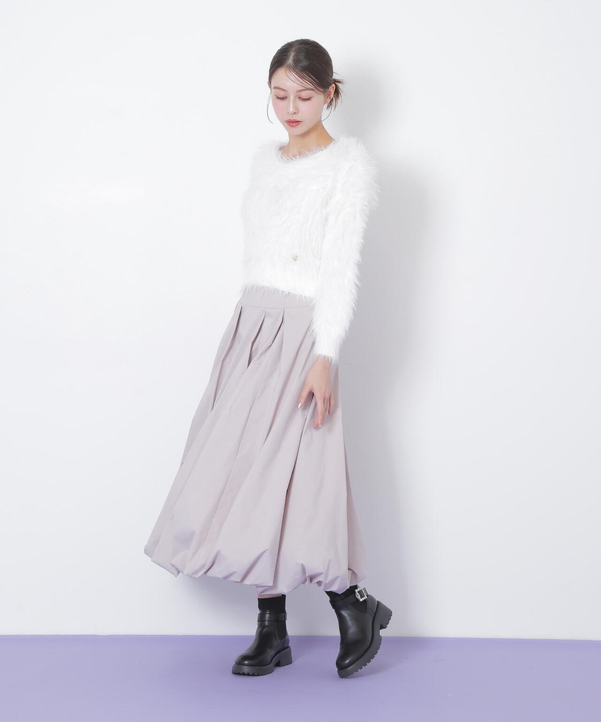 起毛ロングシャギーニット