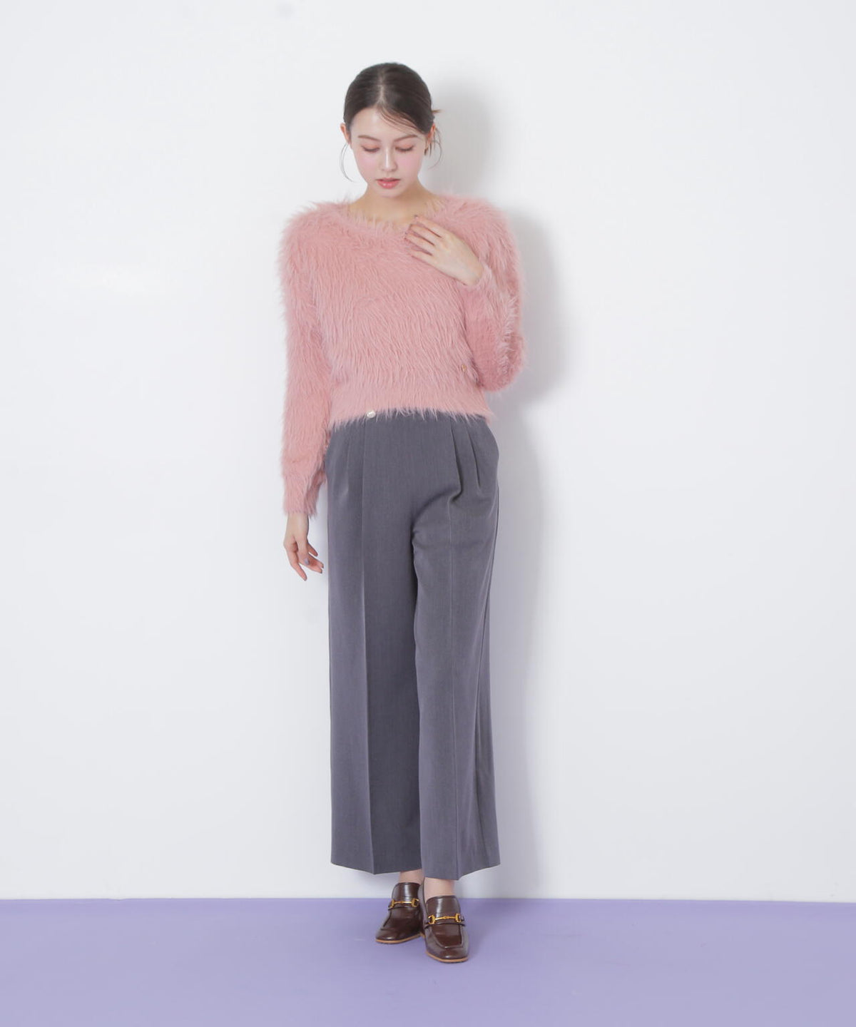 起毛ロングシャギーニット