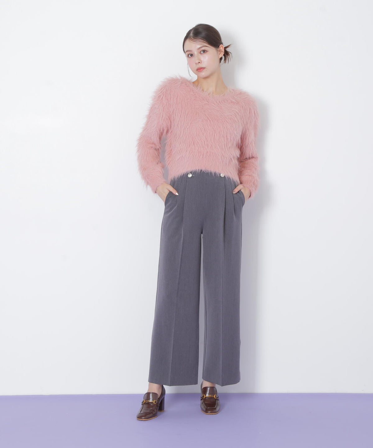 起毛ロングシャギーニット