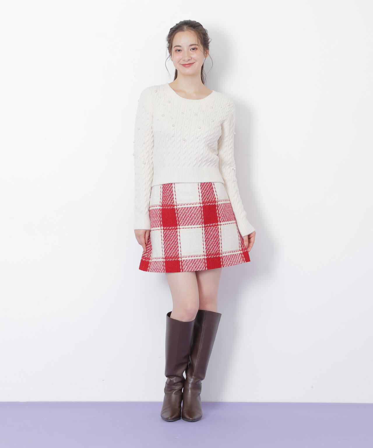 ランダムパールミニケーブルニット