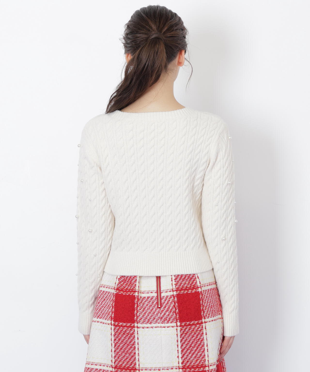 ランダムパールミニケーブルニット