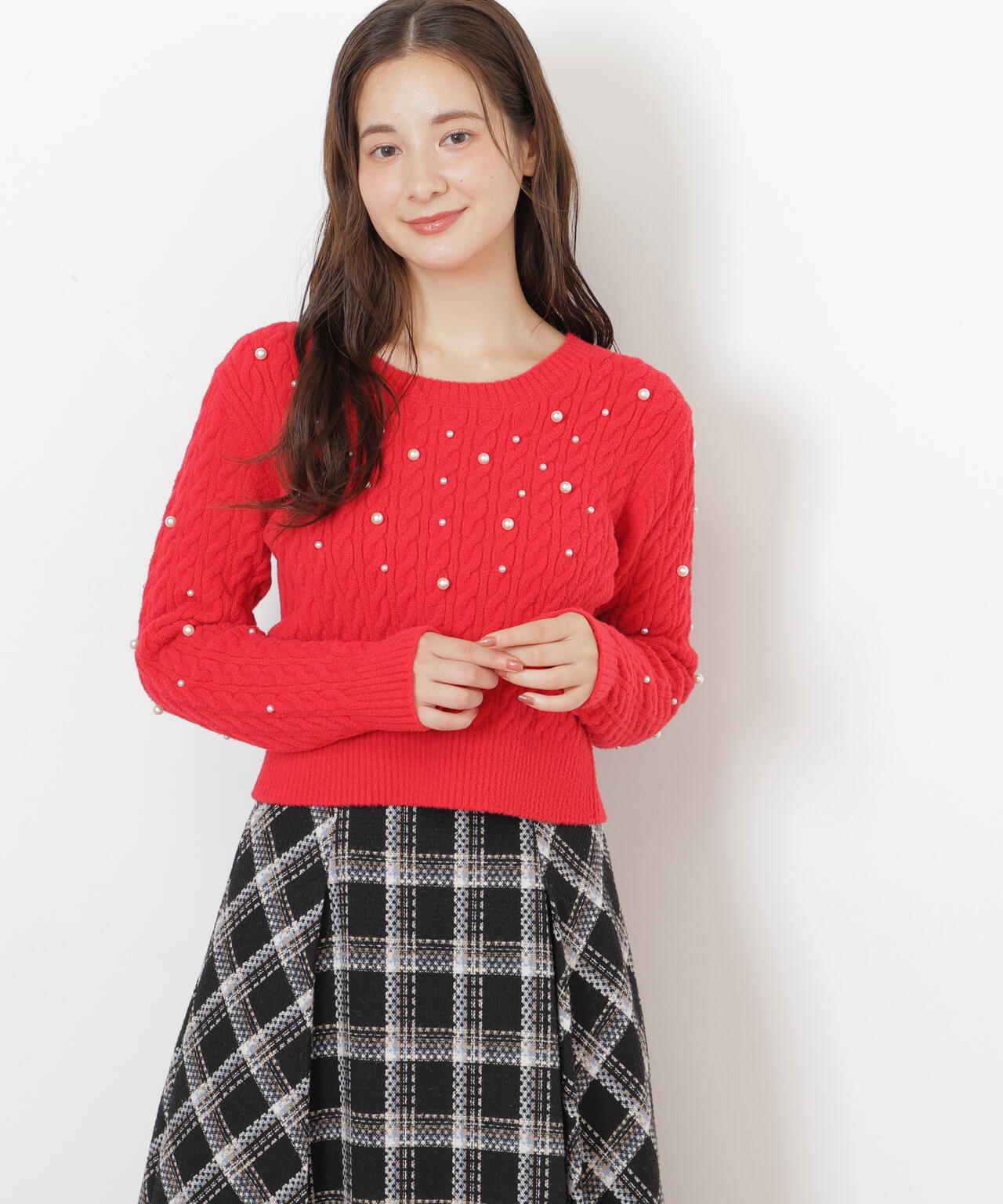 ランダムパールミニケーブルニット