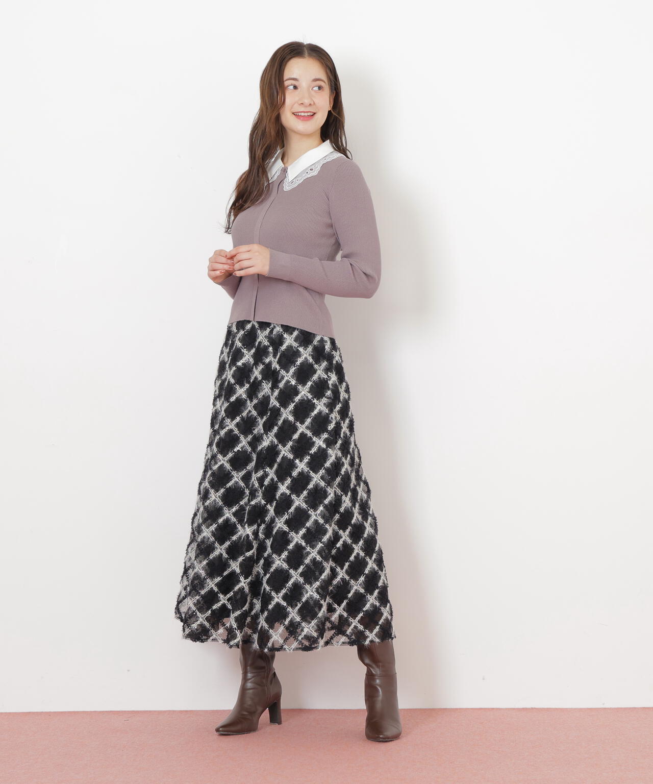 レース衿レイヤードニット