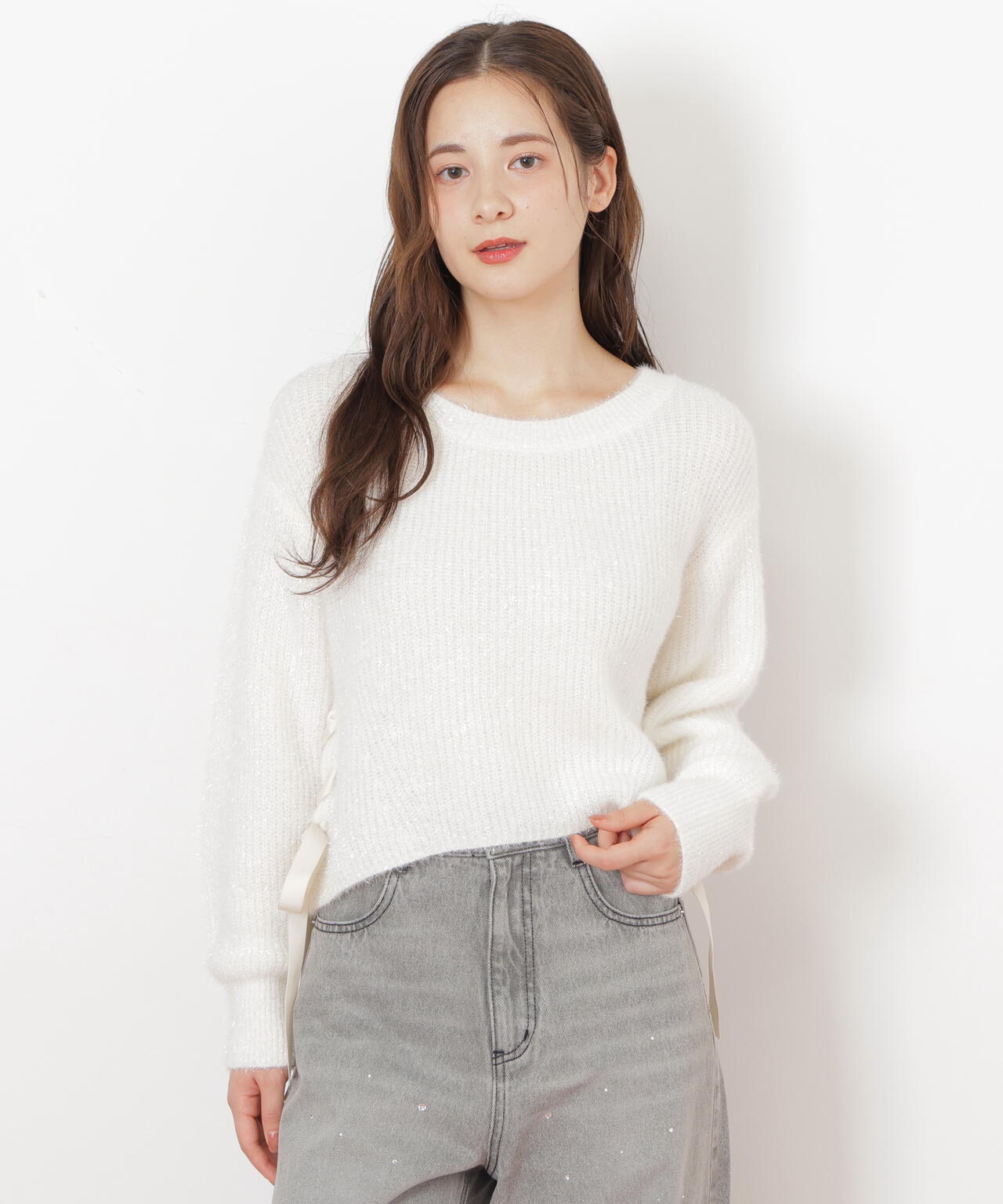 ジル バイ ジル スチュアート（JILL by JILL STUART）/サイドリボンフィルムフェザーニット サイドリボンフィルムフェザーニット | JILL by JILL STUART（ジル