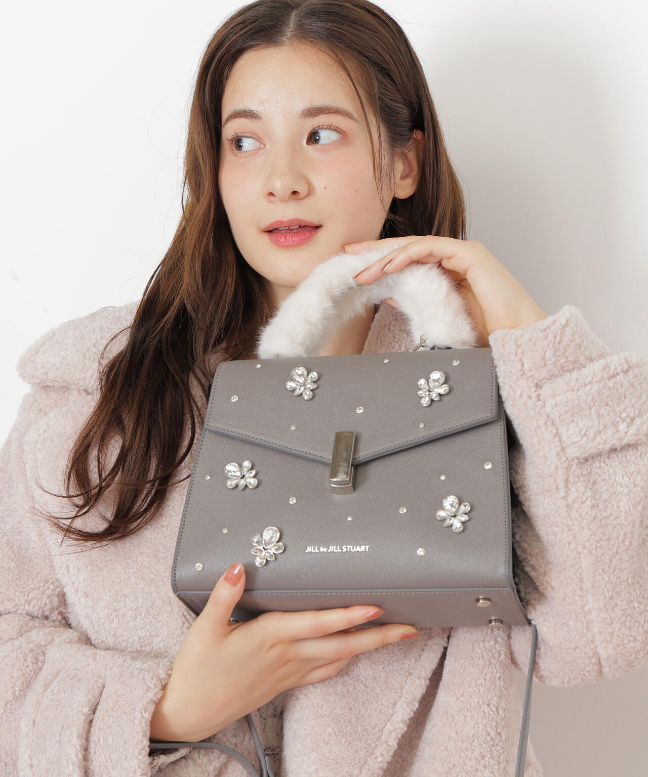 【匿名】JILLbyJILLSTUART ランダムビジューファーハンドルバッグ ランダムビジューファーハンドルバッグ | JILL by JILL STUART（ジル