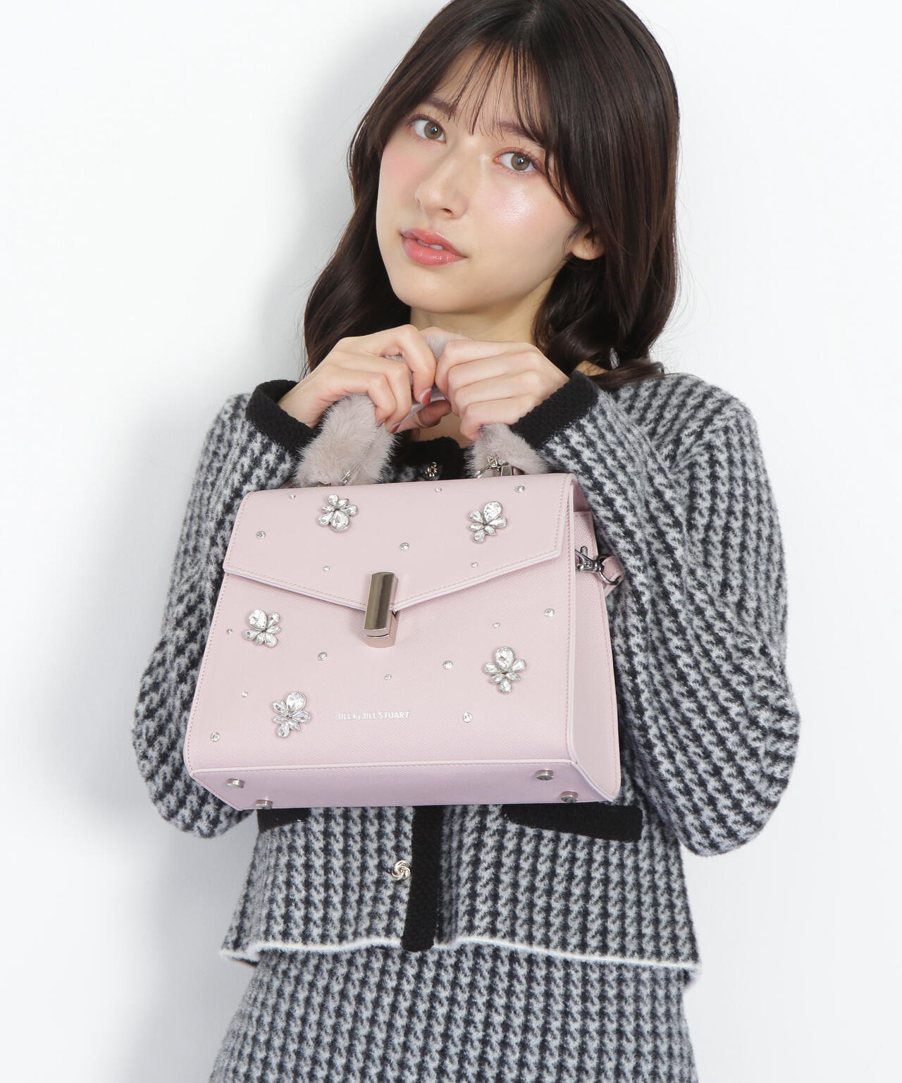 ランダムビジューファーハンドルバッグ