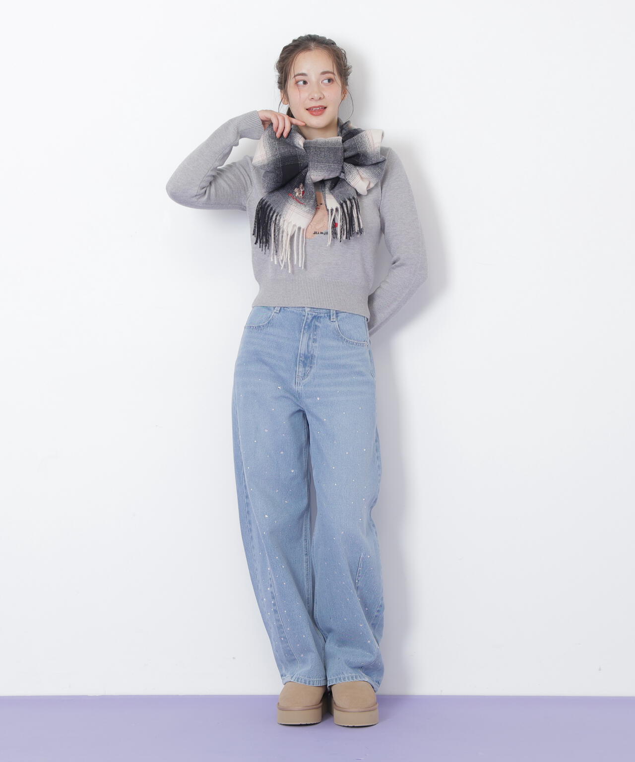 ＜BEARシリーズ＞Holidayベア刺繍チェックストール