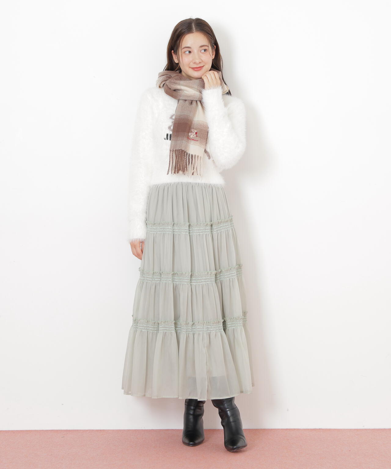 BEARシリーズ＞Holidayベア刺繍チェックストール | JILL by JILL