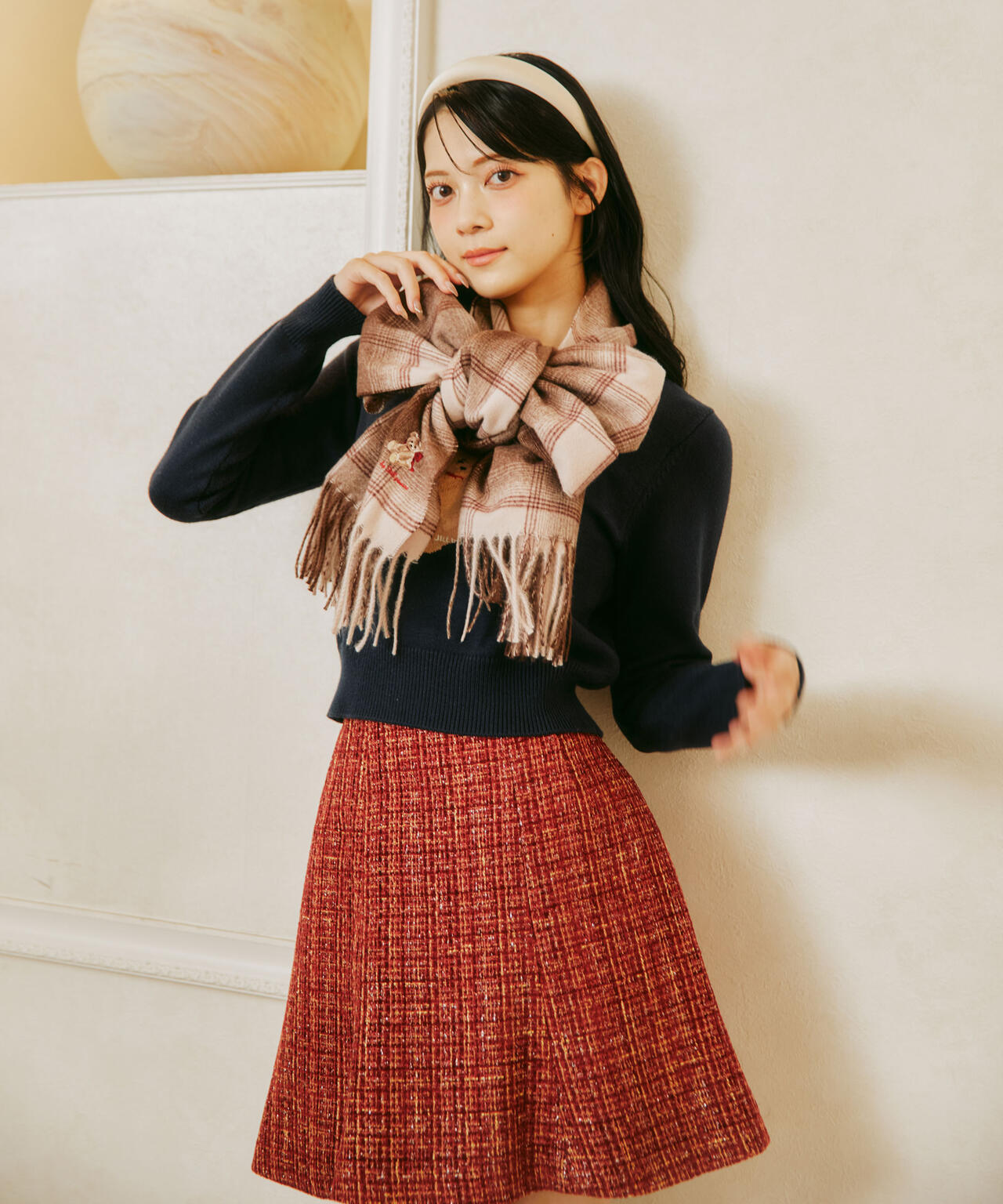 ＜BEARシリーズ＞Holidayベア刺繍チェックストール