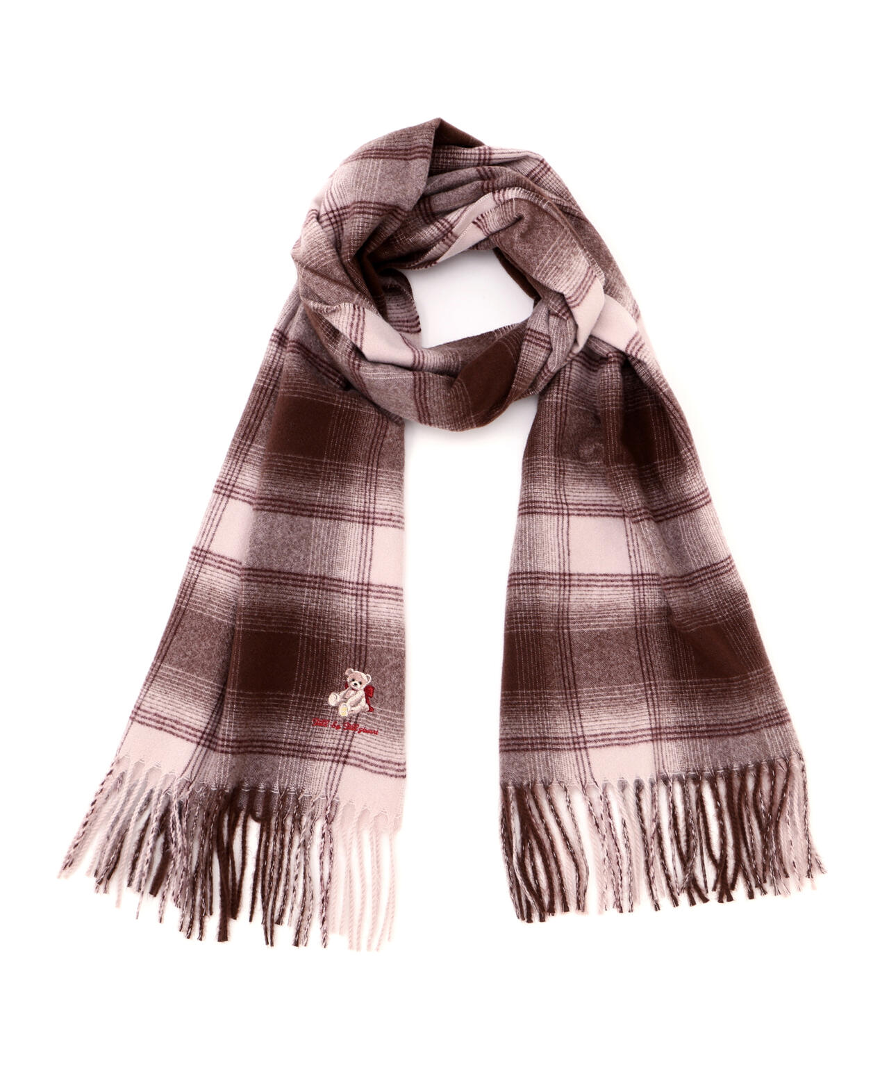 ＜BEARシリーズ＞Holidayベア刺繍チェックストール