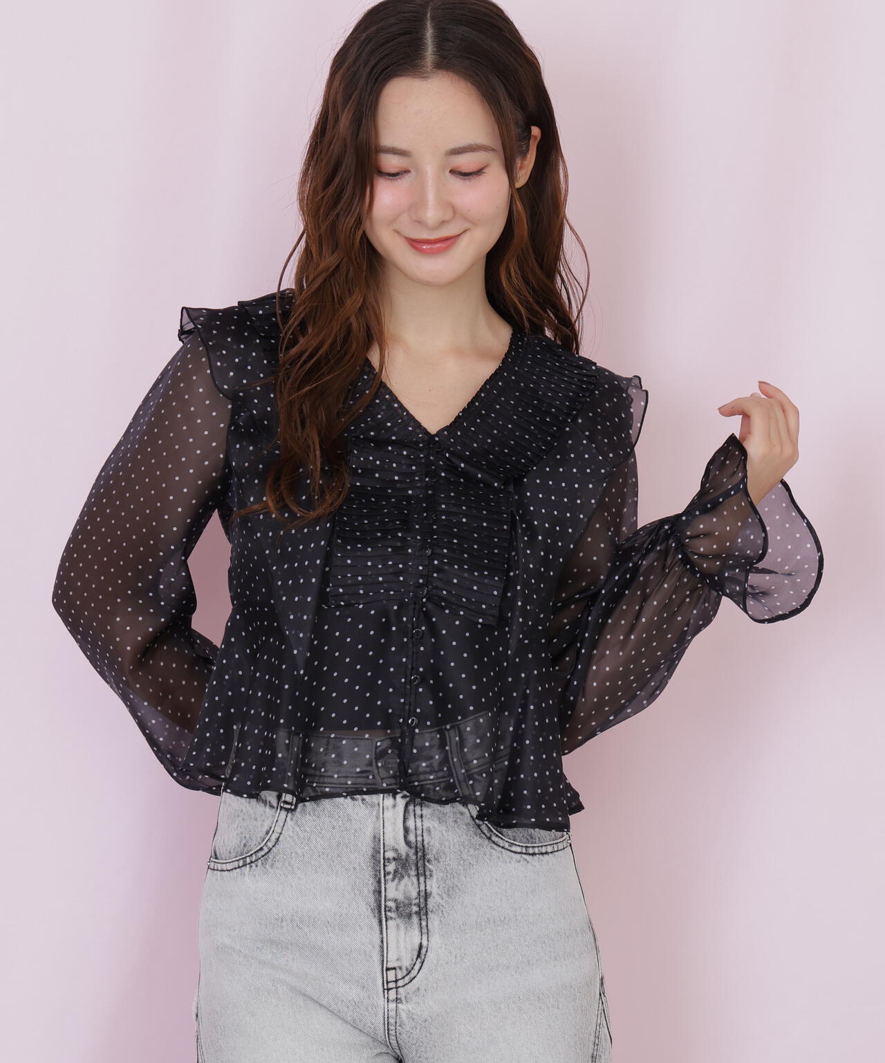 プリーツフリルブラウス