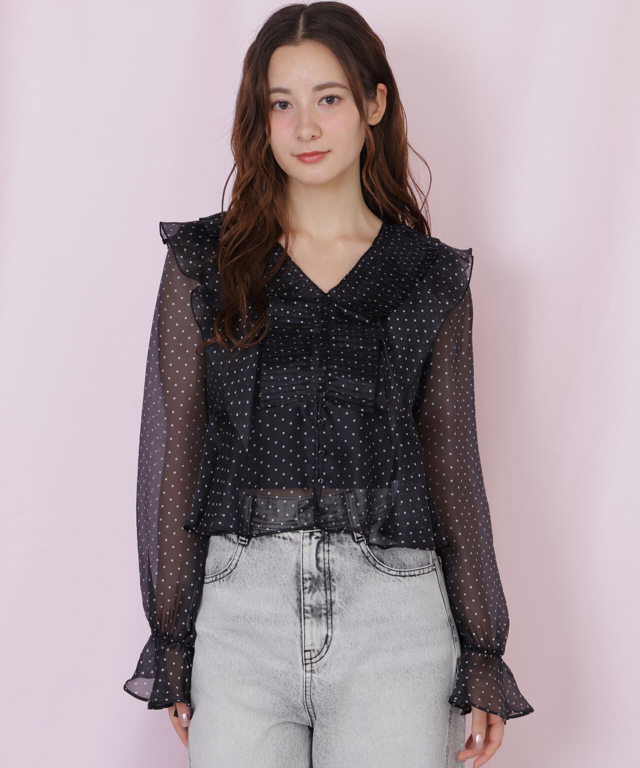 プリーツフリルブラウス