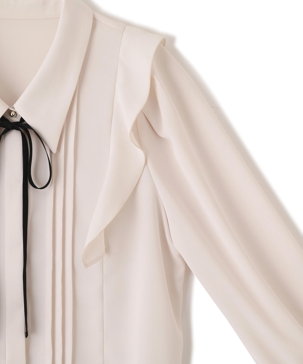 リボン付きピンタックブラウス