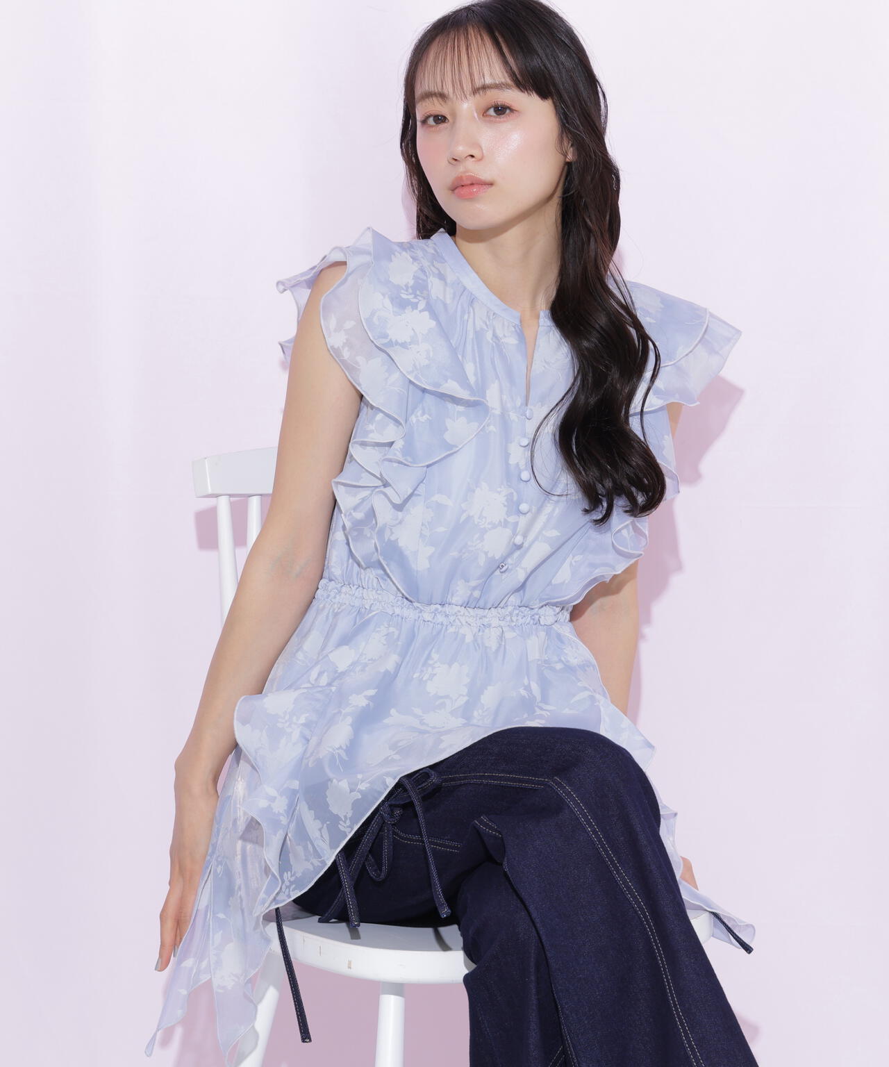 シアーオパールラッフルブラウス