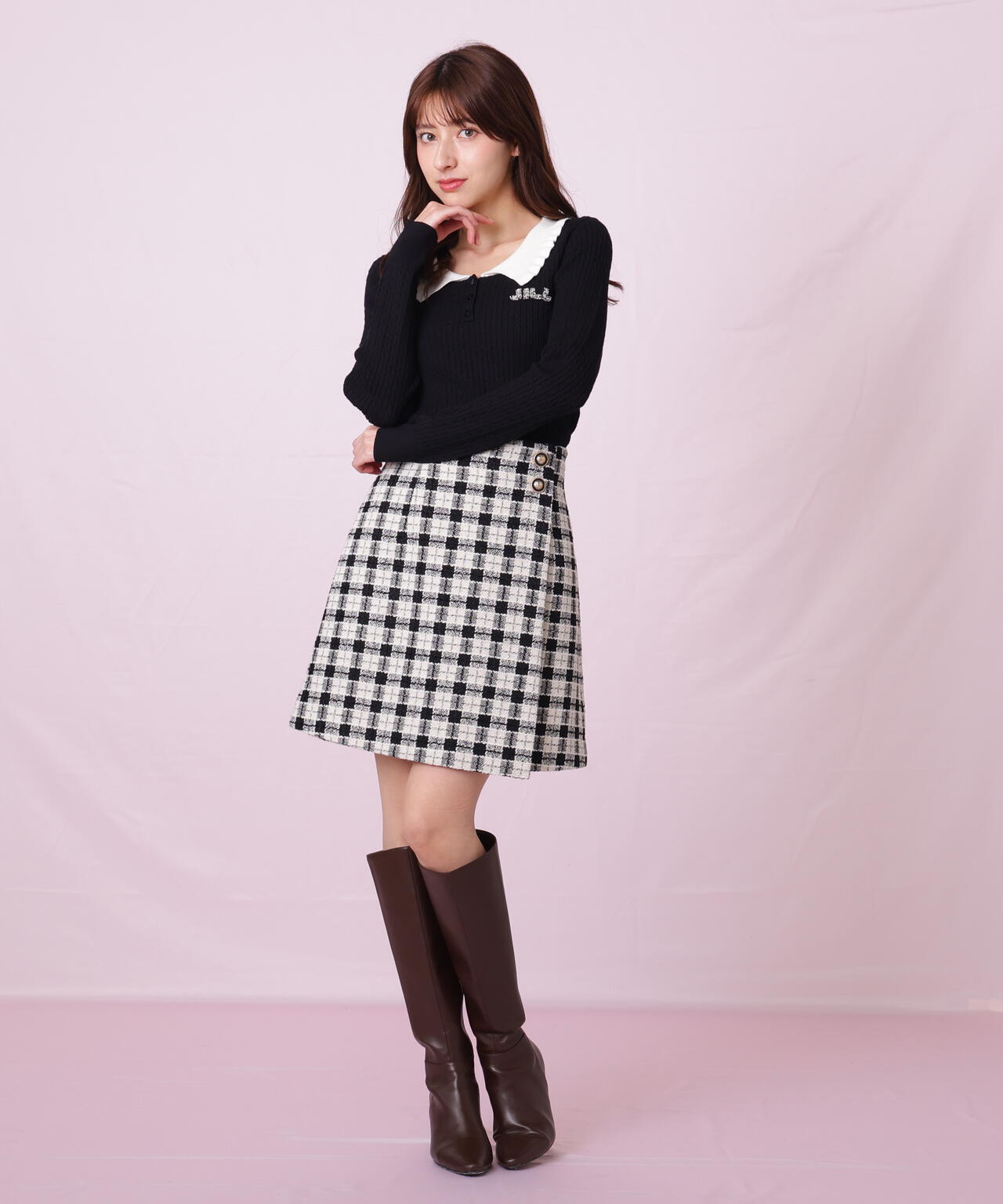 ブロックチェックツィードミニスカート