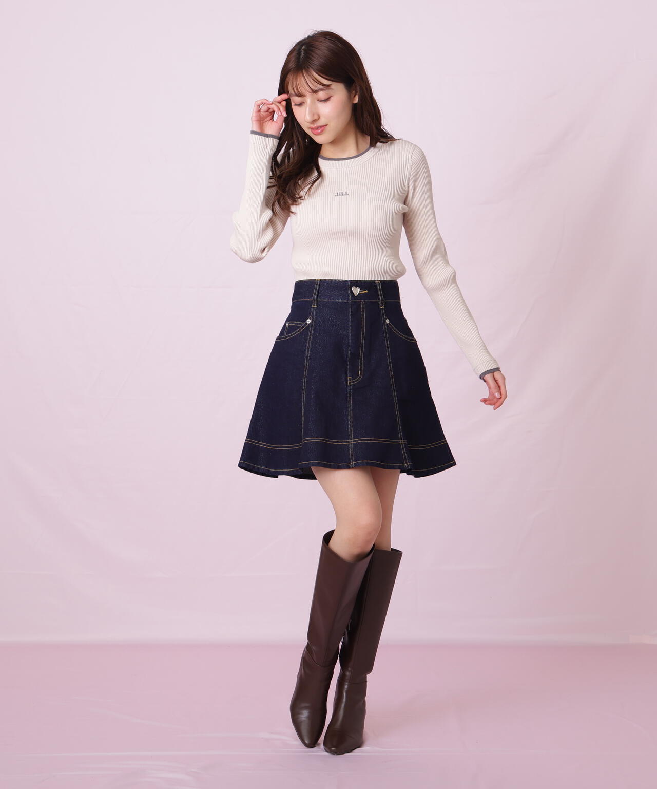 ハートボタンフレアミニスカート