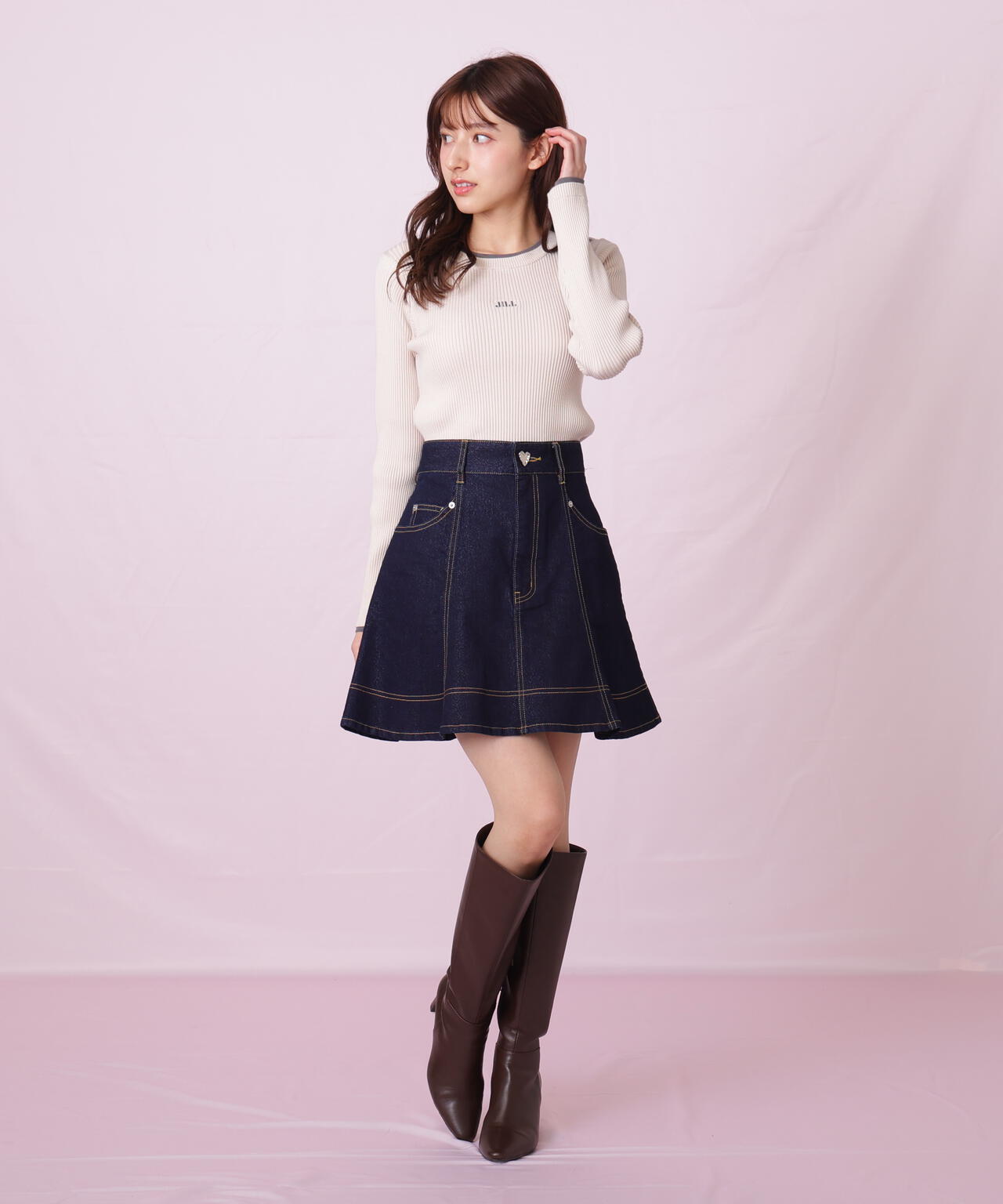 ハートボタンフレアミニスカート