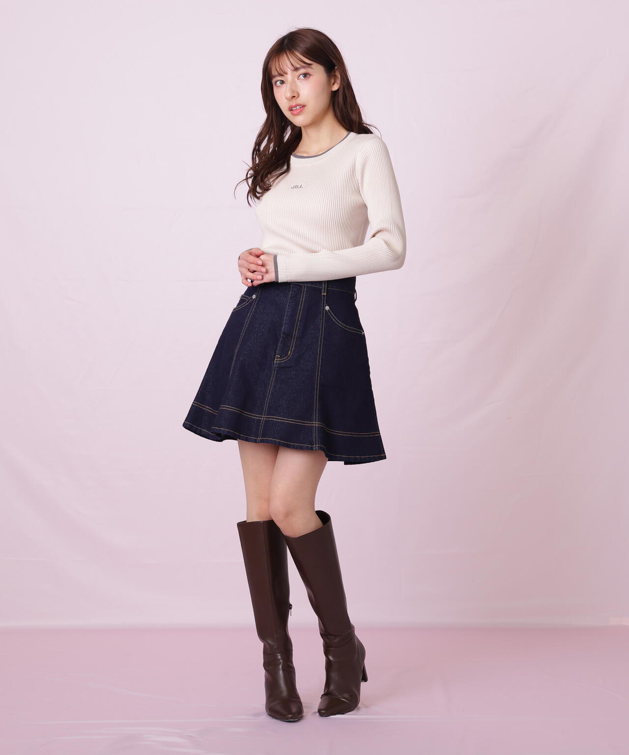 ハートボタンフレアミニスカート