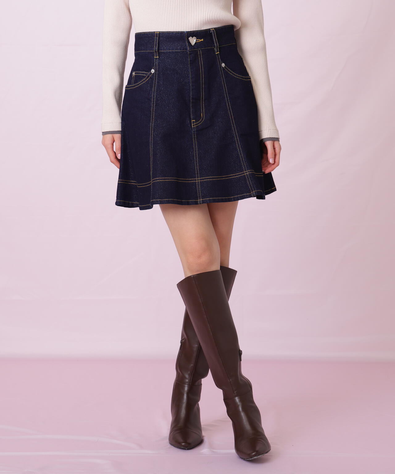ハートボタンフレアミニスカート