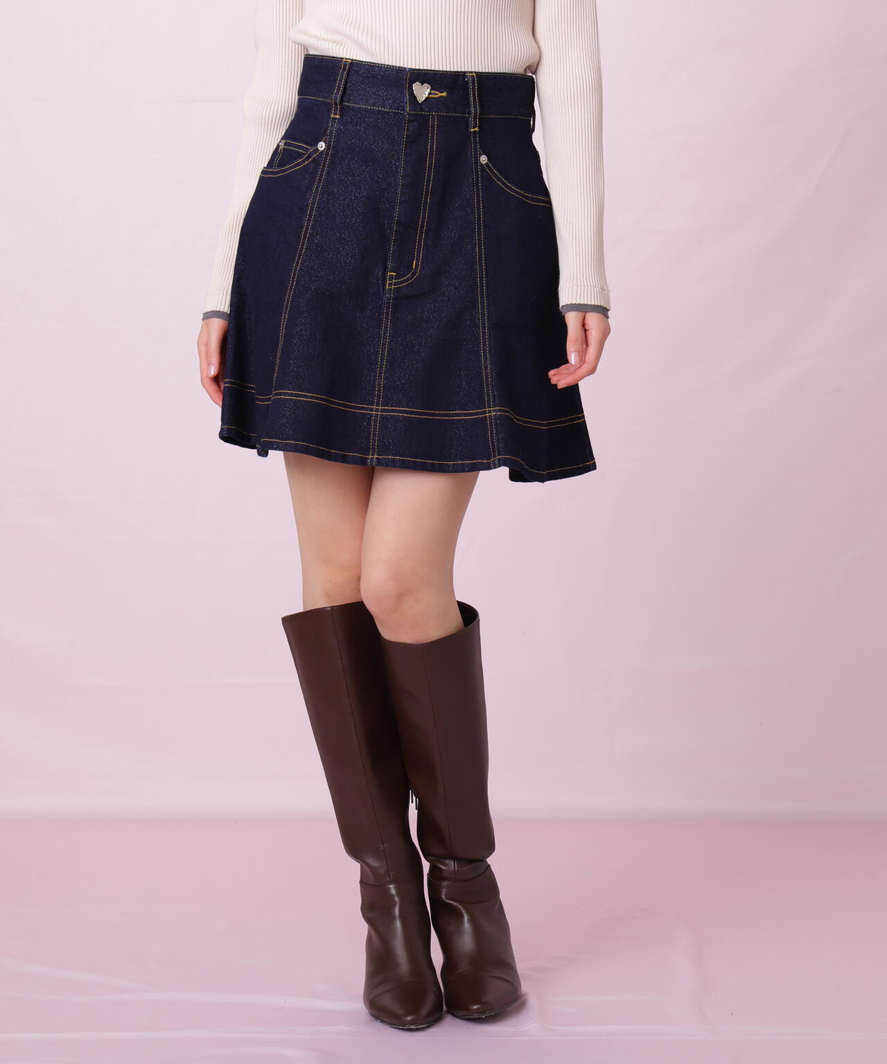 ハートボタンフレアミニスカート
