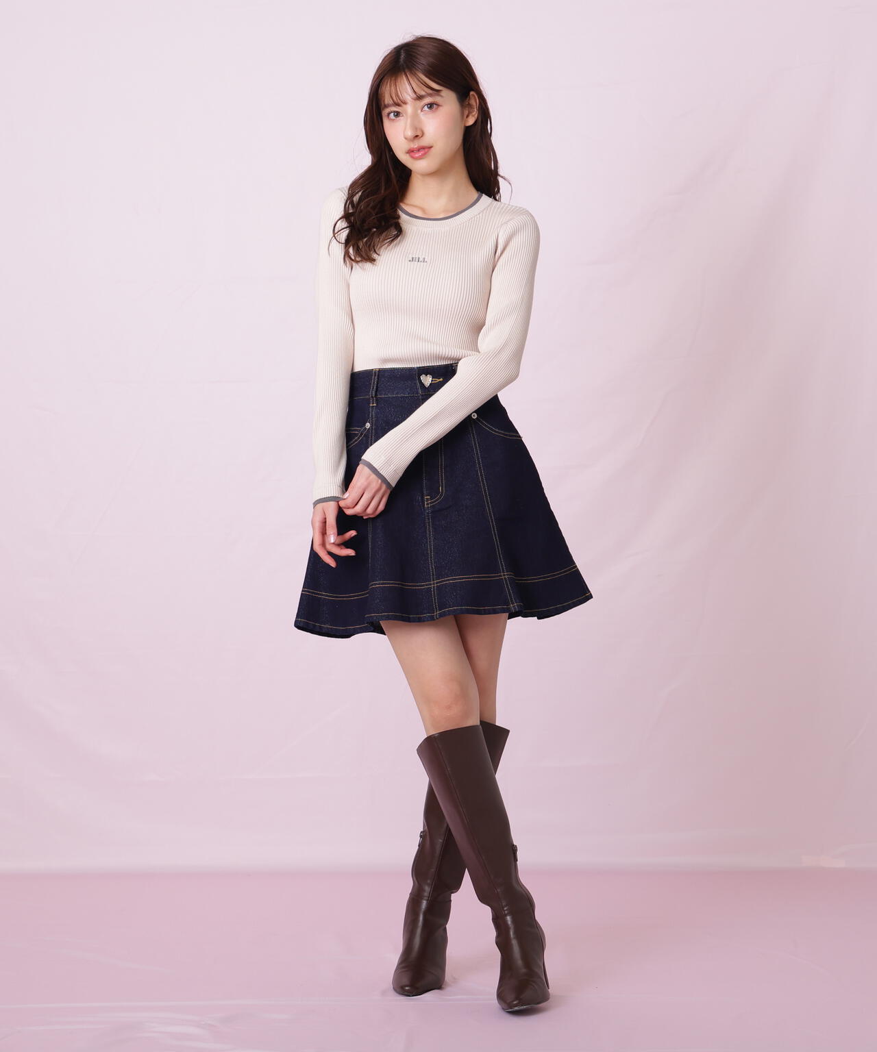 ハートボタンフレアミニスカート